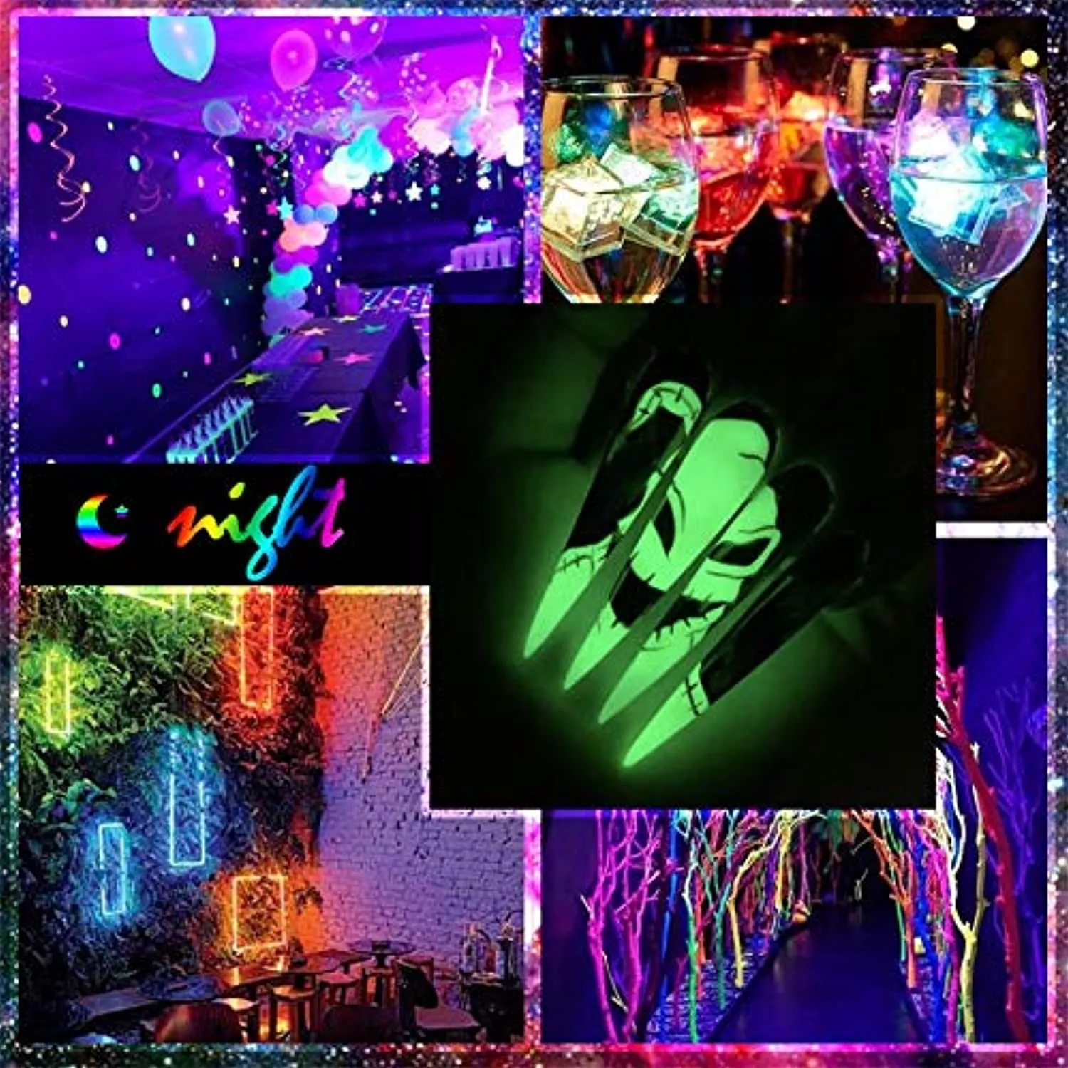 Saviland Acrylic Powder Set - Glow in the Dark Acrylic Nail Powder Set 10 Luminous Colors Professional Polymer Powder for Nail Extension Nail Carving
