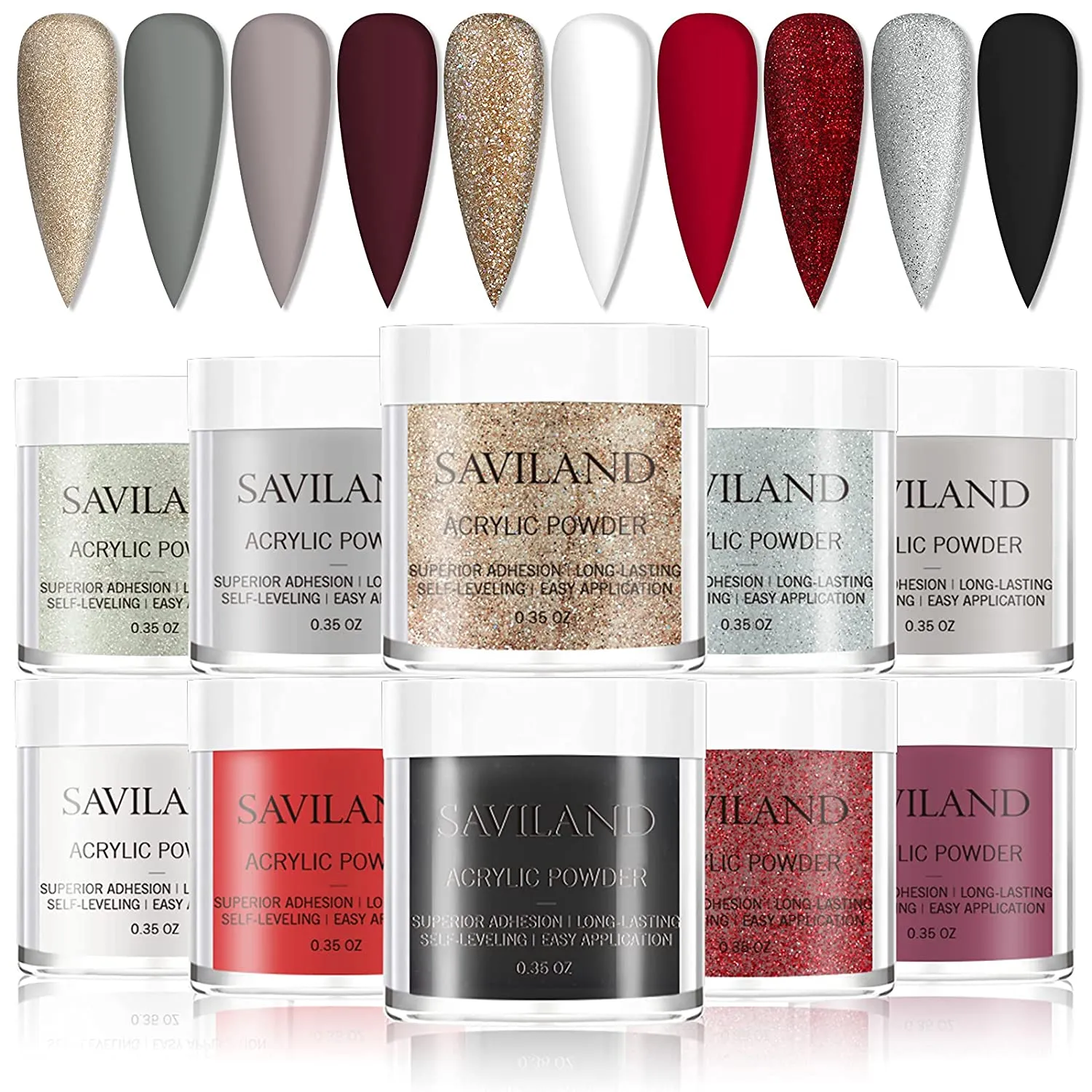 Saviland Acrylic Powder Set - Glow in the Dark Acrylic Nail Powder Set 10 Luminous Colors Professional Polymer Powder for Nail Extension Nail Carving
