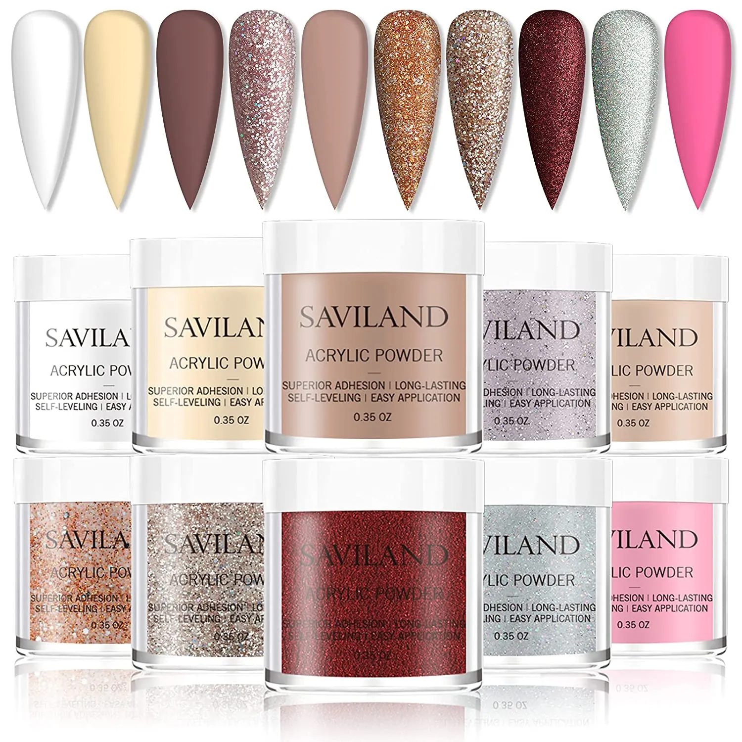 Saviland Acrylic Powder Set - Glow in the Dark Acrylic Nail Powder Set 10 Luminous Colors Professional Polymer Powder for Nail Extension Nail Carving