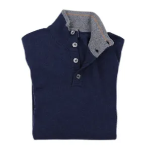 Scirocco Tricolor Half Button Cashmere Sweater in Navy