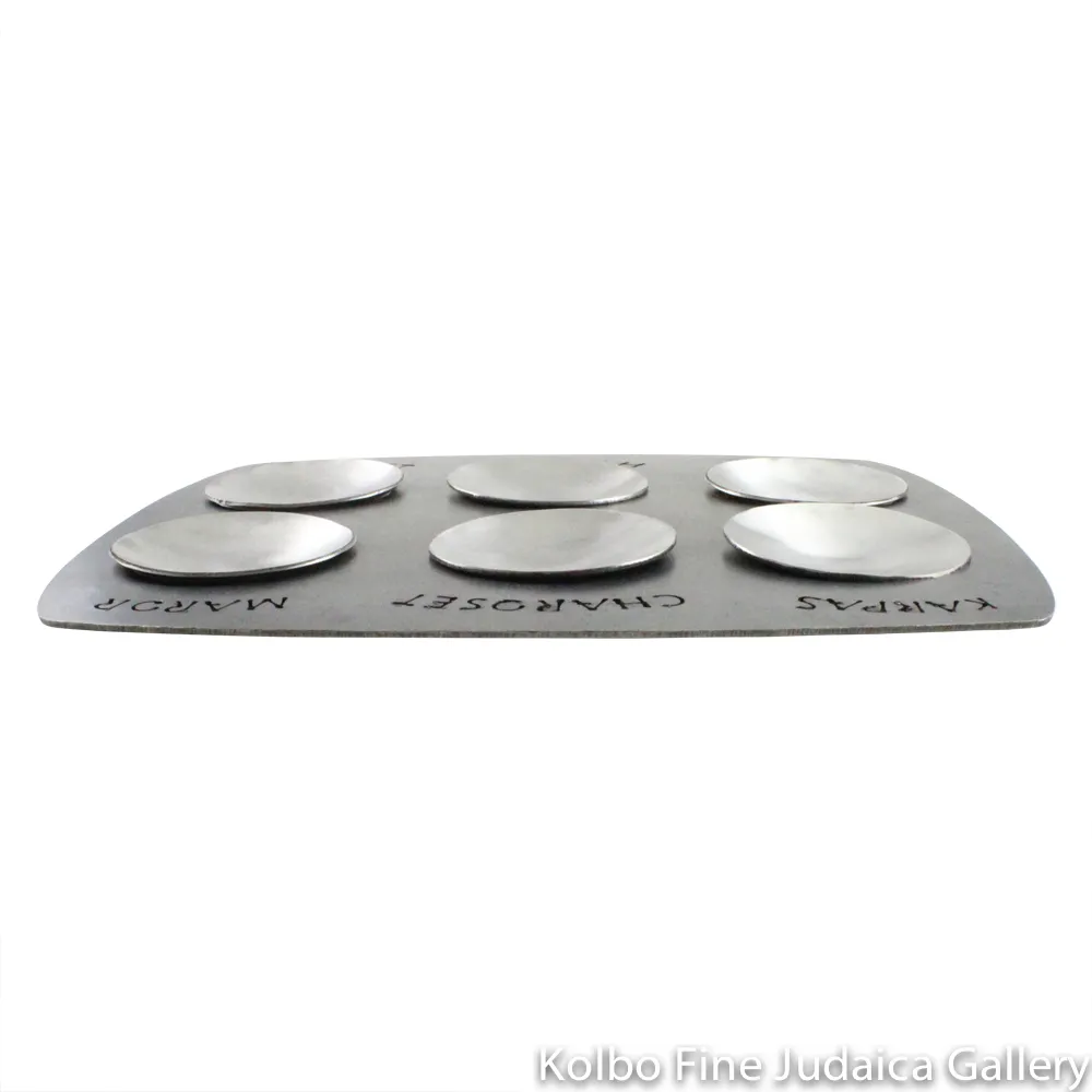 Seder Plate, Rectangular Design, Steel Bowls with English, Wrought Iron