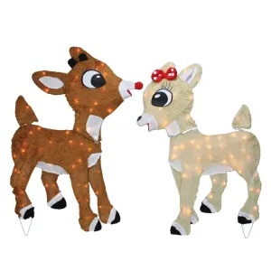 Set of 2 Lighted Rudolph and Clarice Outdoor Christmas Decorations, 32" New