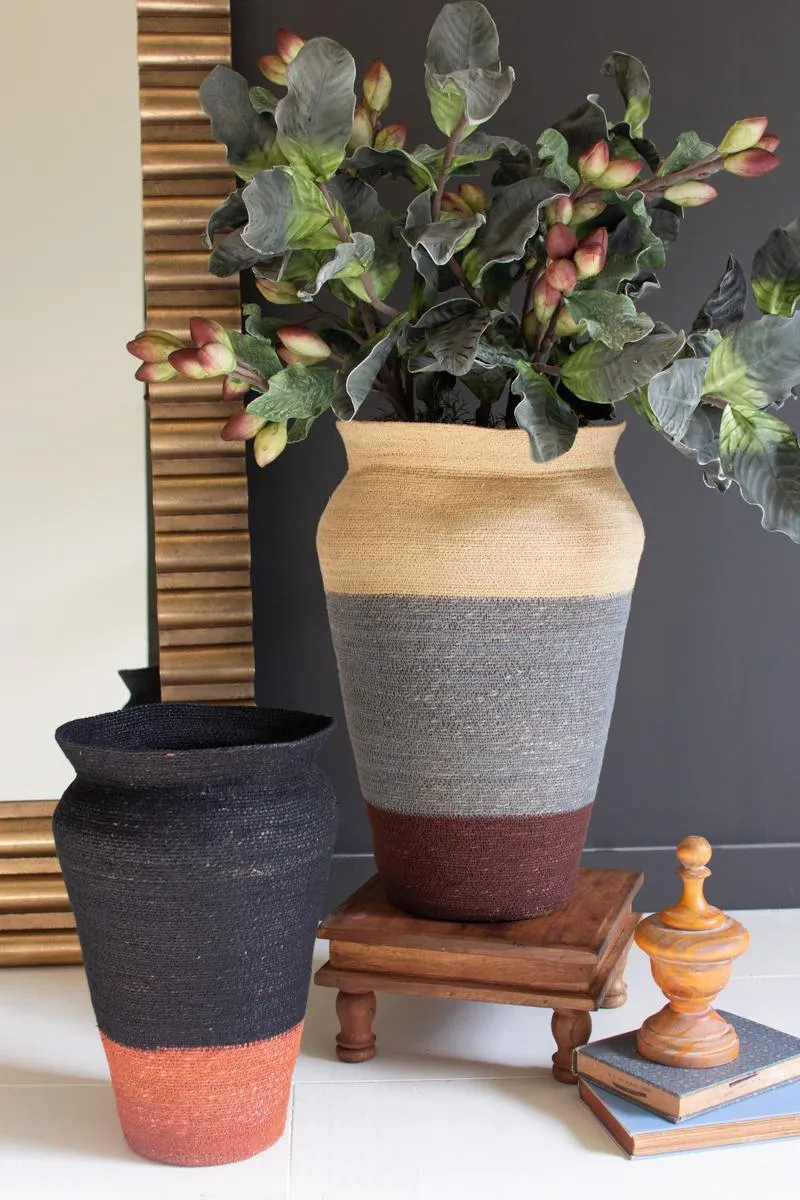 Set of 2 Rustic Stripe Seagrass Urn Baskets
