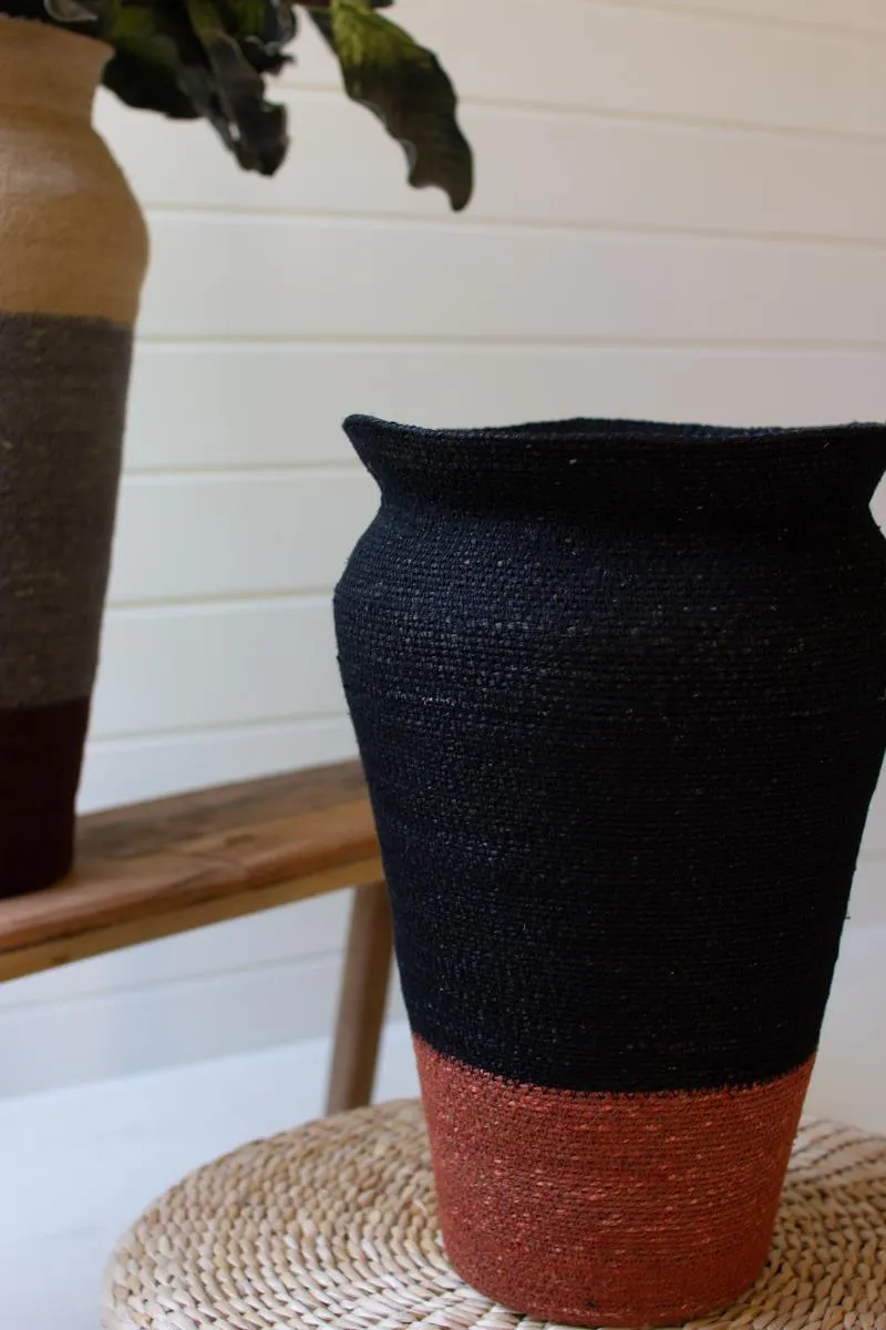 Set of 2 Rustic Stripe Seagrass Urn Baskets