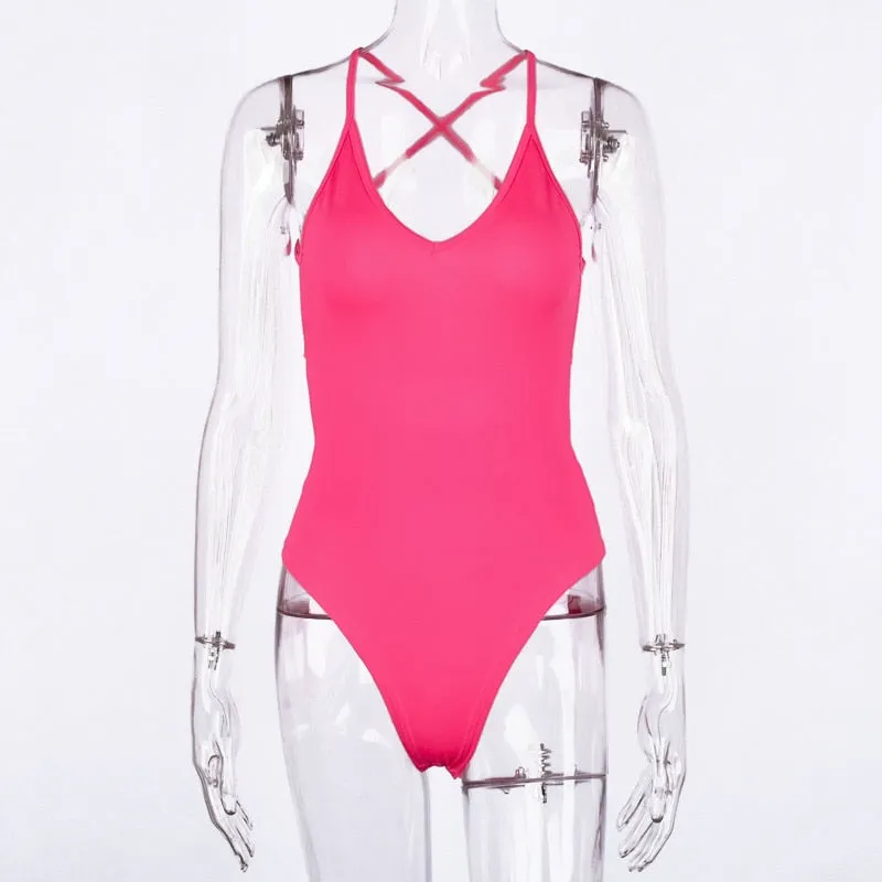 Sexy V-neck Backless Bodysuit Neon Sexy Club