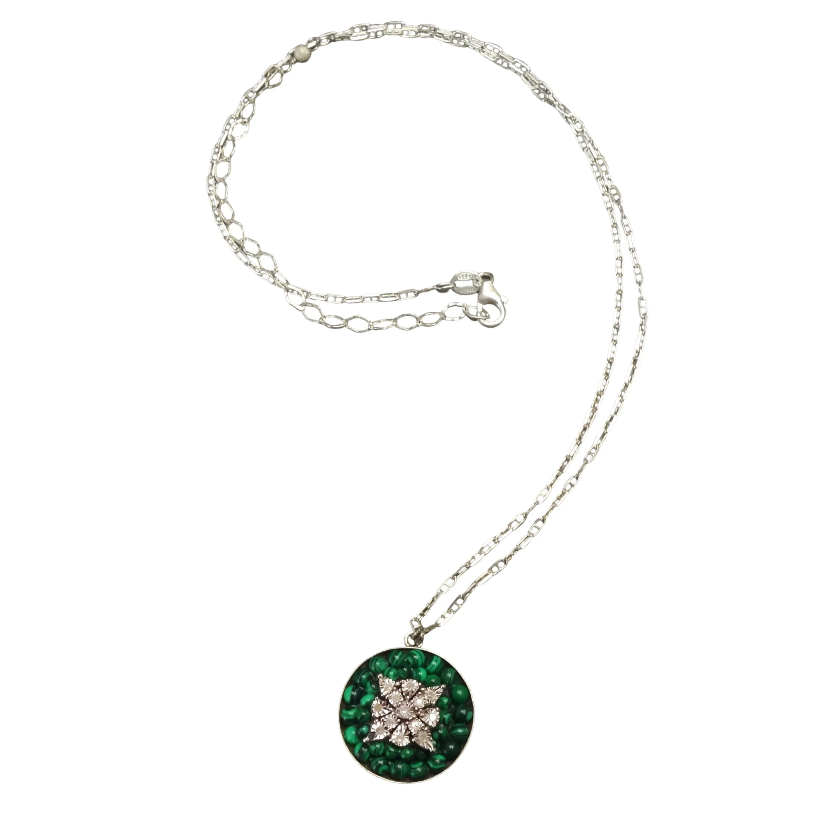 She Knows Herself: diamond   malachite mosaic necklace