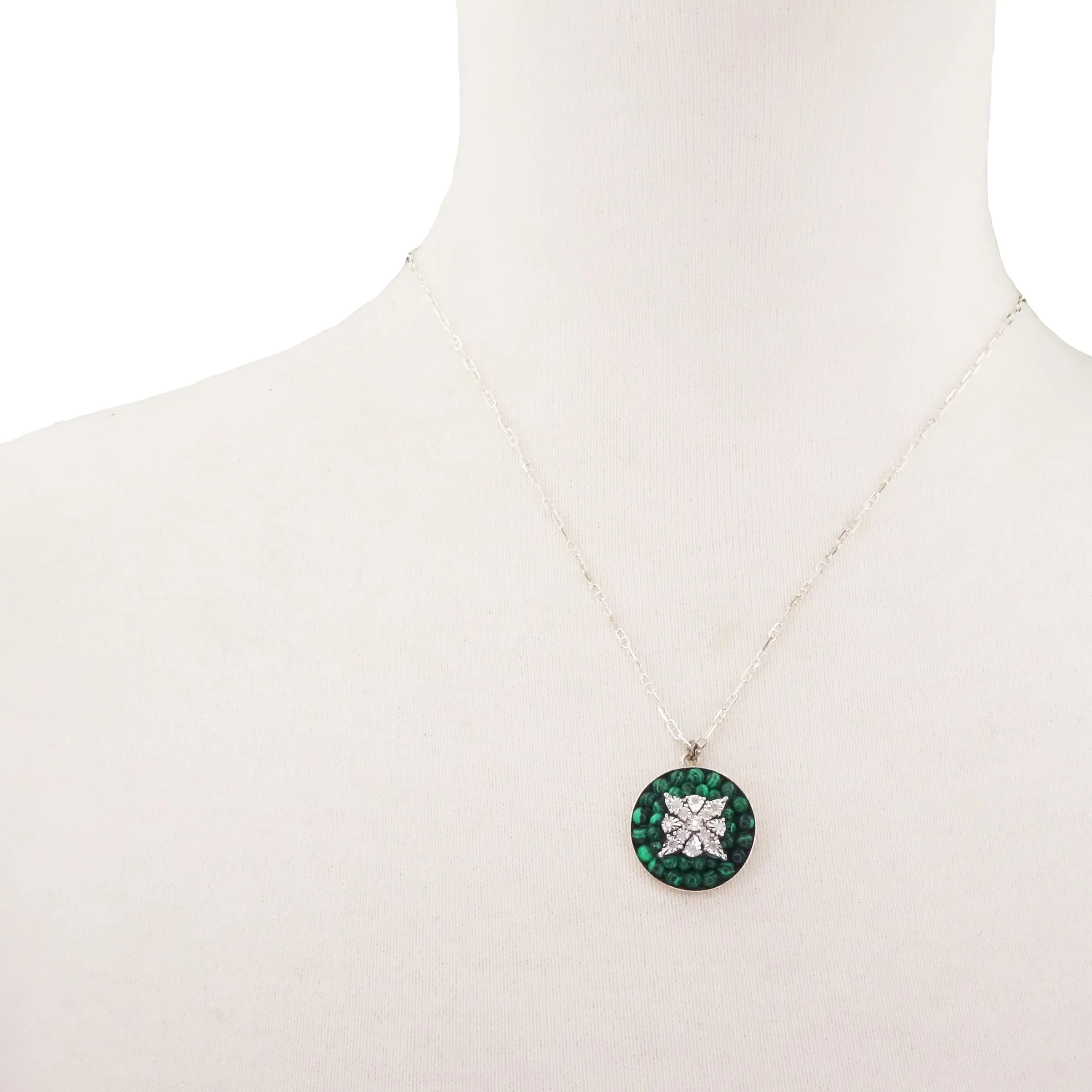 She Knows Herself: diamond   malachite mosaic necklace