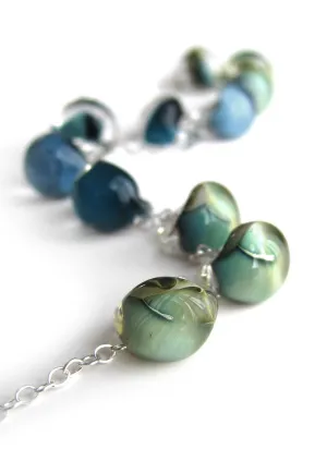 SHORELINE - Glass Drop Necklace in Ombre Blue, Aqua, Seafoam Green