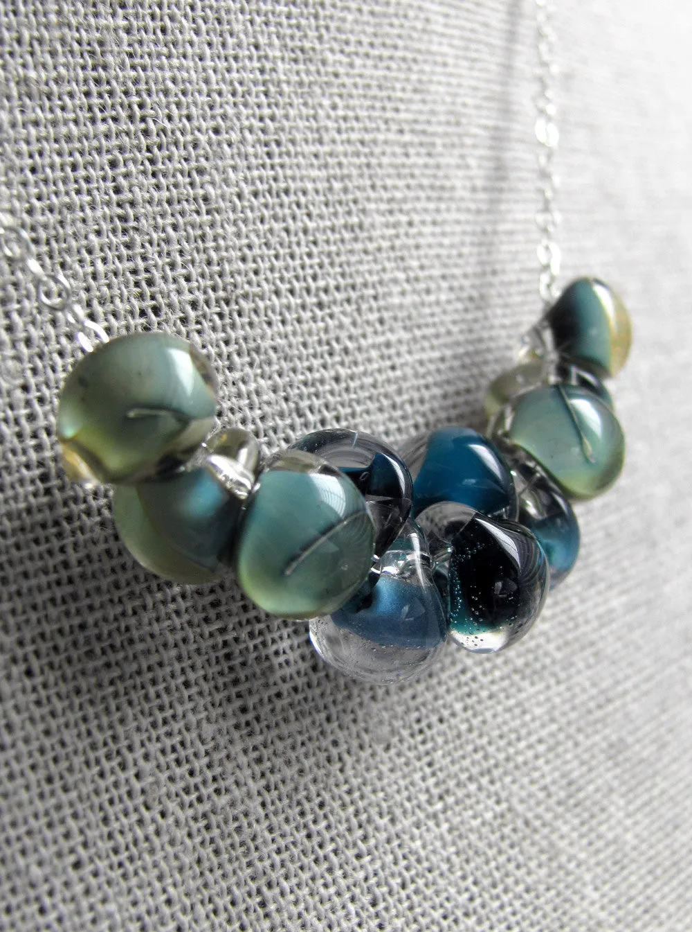 SHORELINE - Glass Drop Necklace in Ombre Blue, Aqua, Seafoam Green