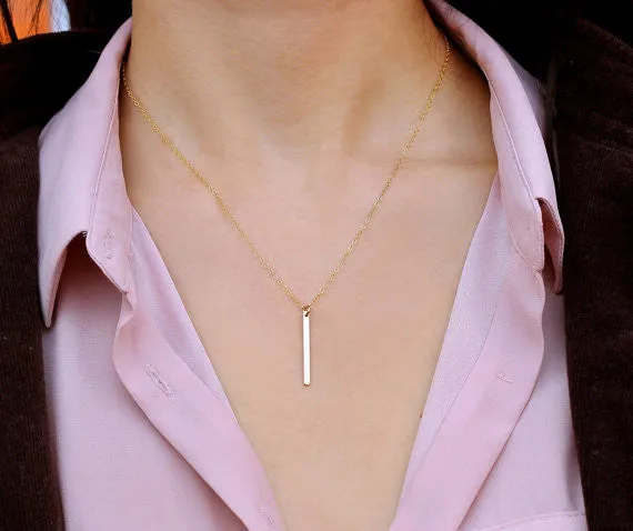 Short Skinny Vertical Bar Necklace, 1" Bar