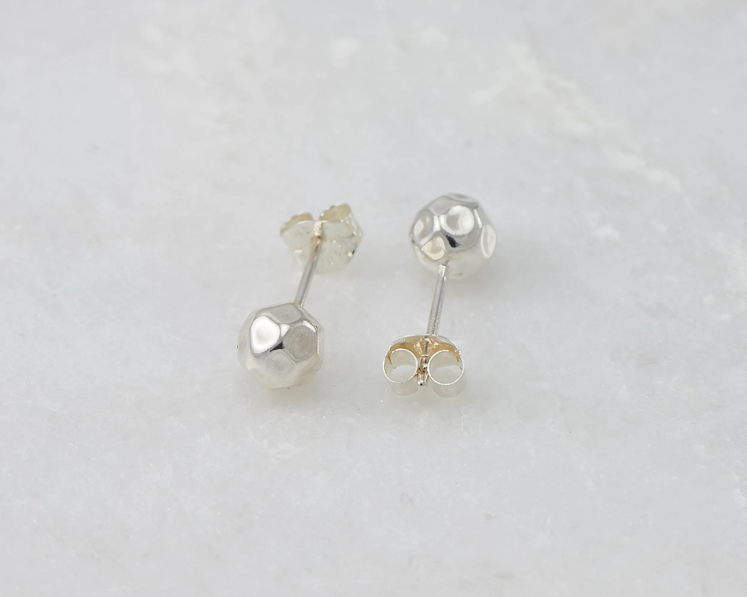 Silver Ball Stud Earrings - Hammered