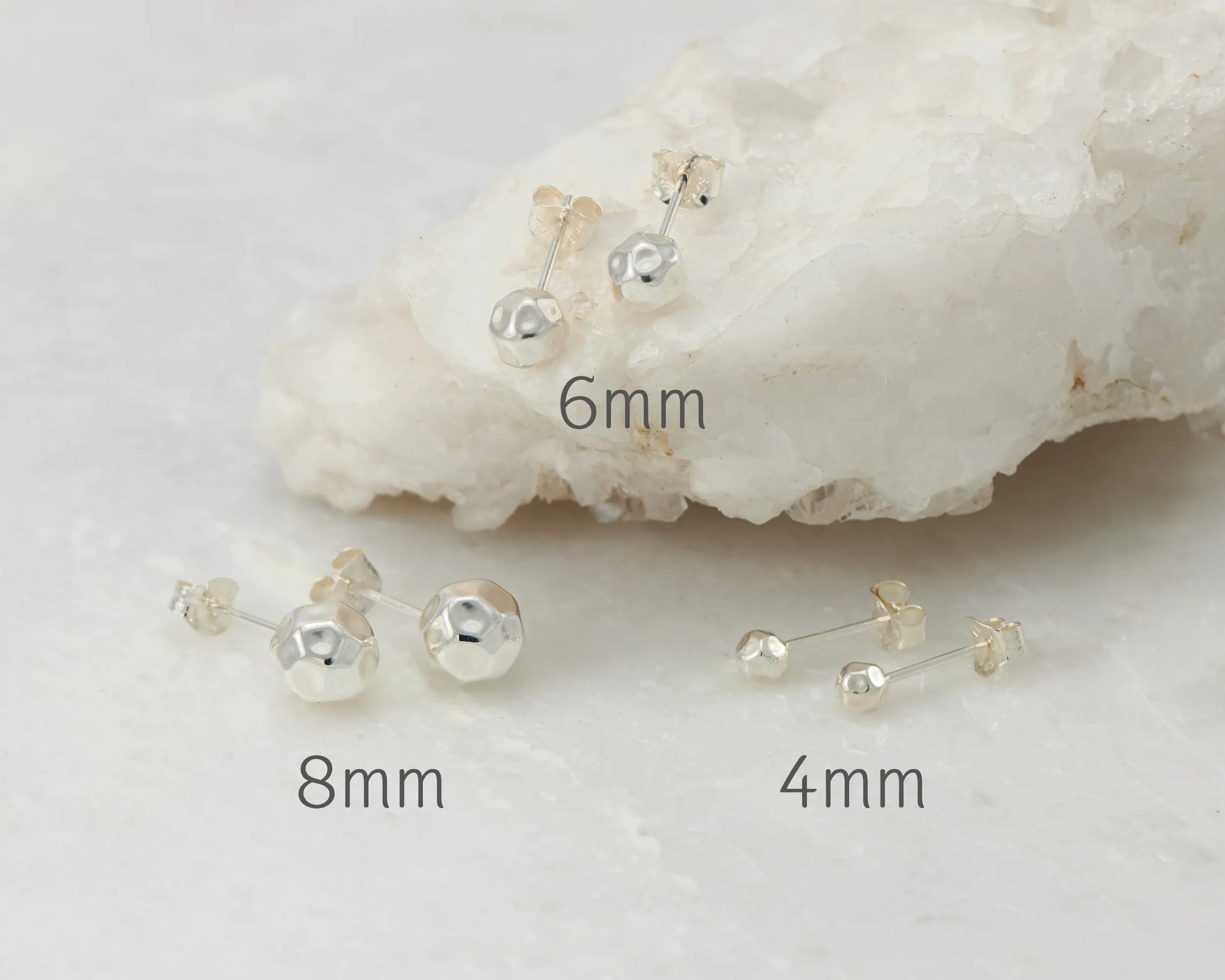 Silver Ball Stud Earrings - Hammered