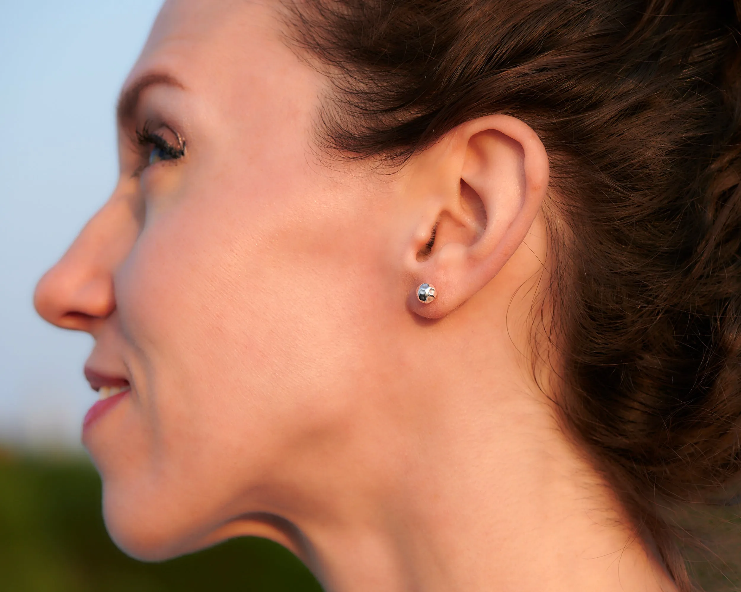 Silver Ball Stud Earrings - Hammered