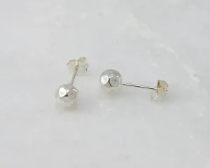 Silver Ball Stud Earrings - Hammered