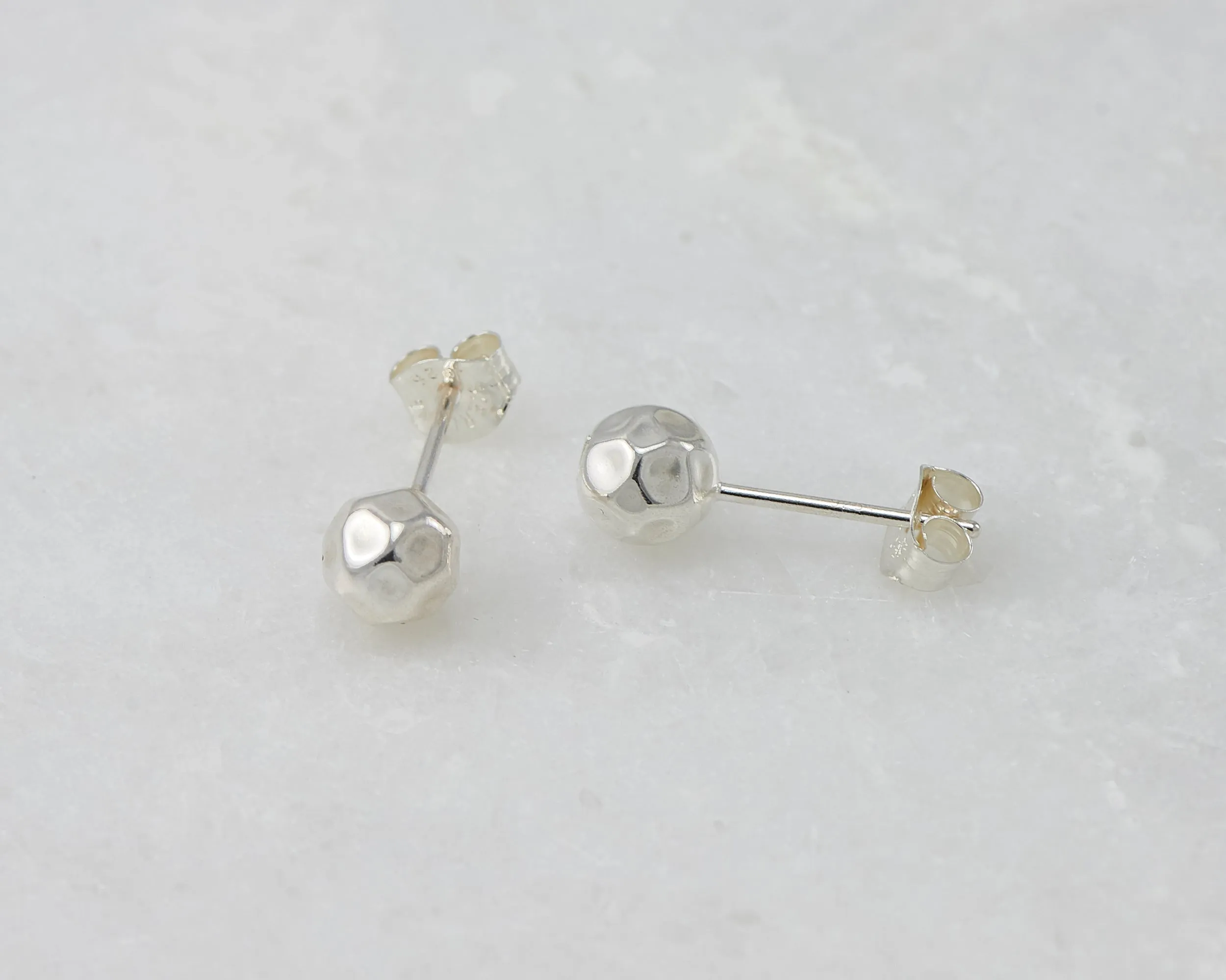 Silver Ball Stud Earrings - Hammered