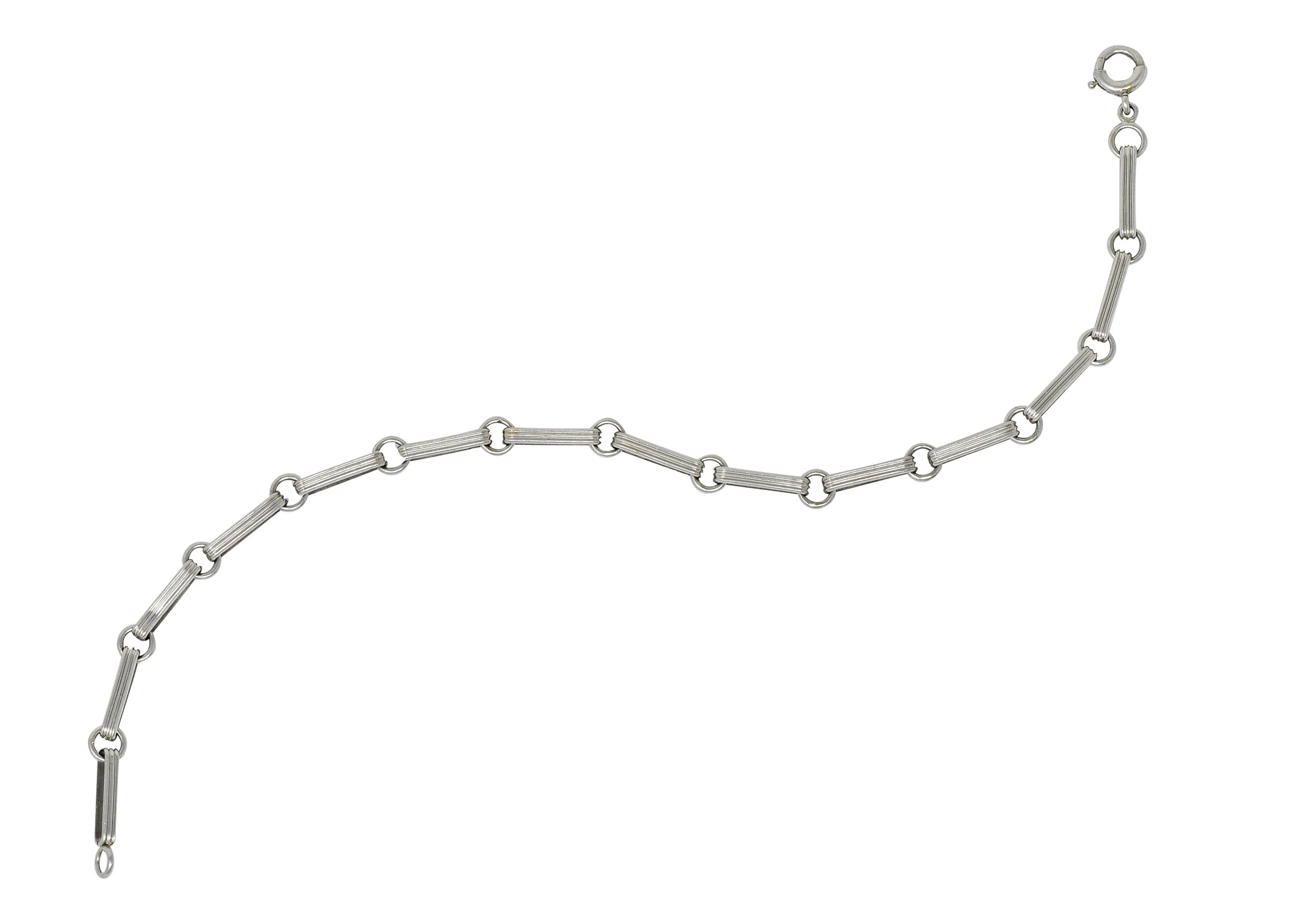 Sleek Art Deco Platinum Bar Link Charm Bracelet
