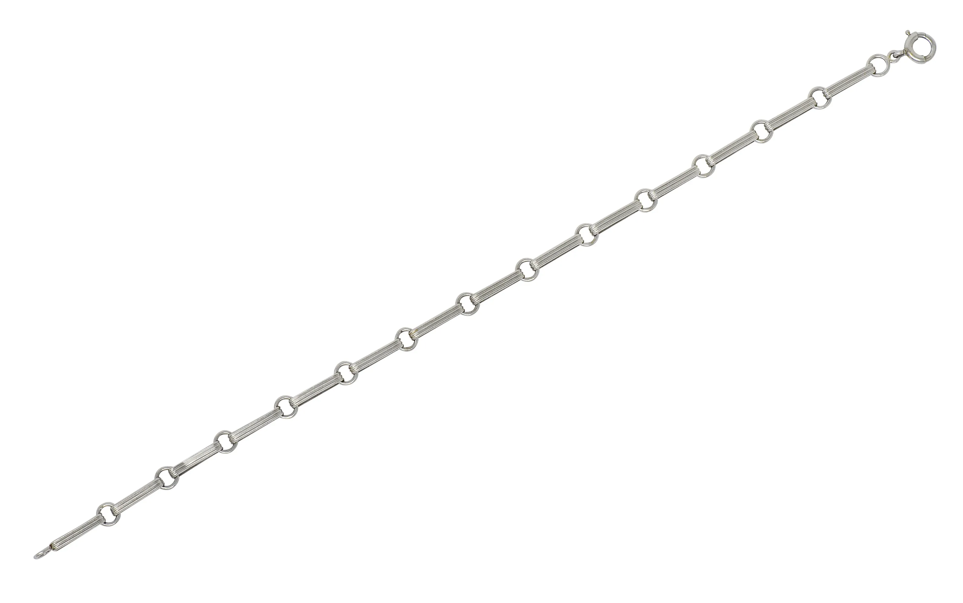 Sleek Art Deco Platinum Bar Link Charm Bracelet