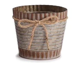 Small rustic brown tin pot cover with twine