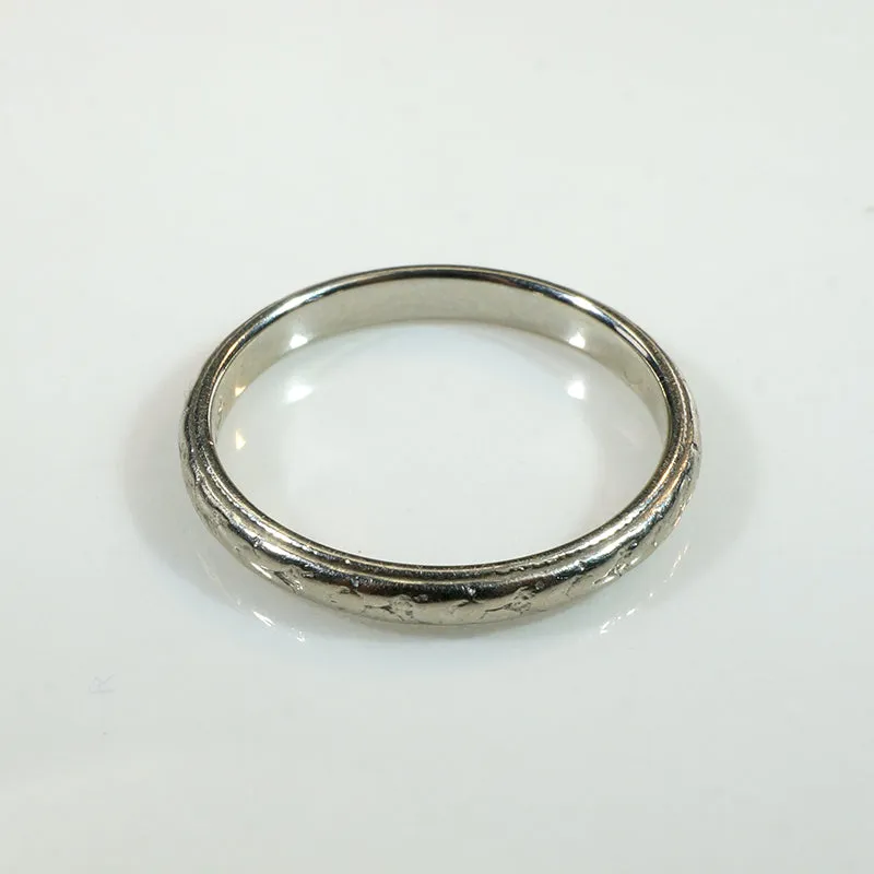 Softly Faded 18k White Gold Floral Band