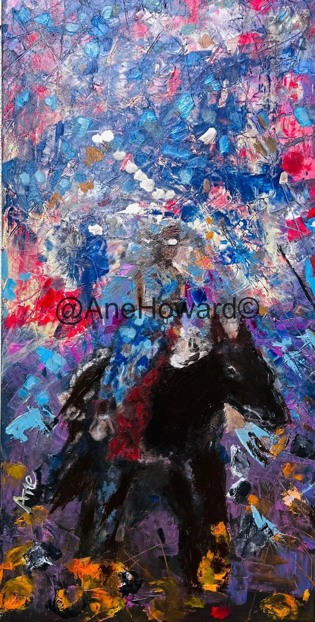 SOLD Mosaic Cowgirl Abstract Oil Painting