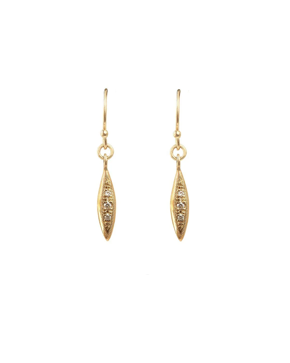 Solid Gold Modern Triple Diamond Peak Drop Earrings
