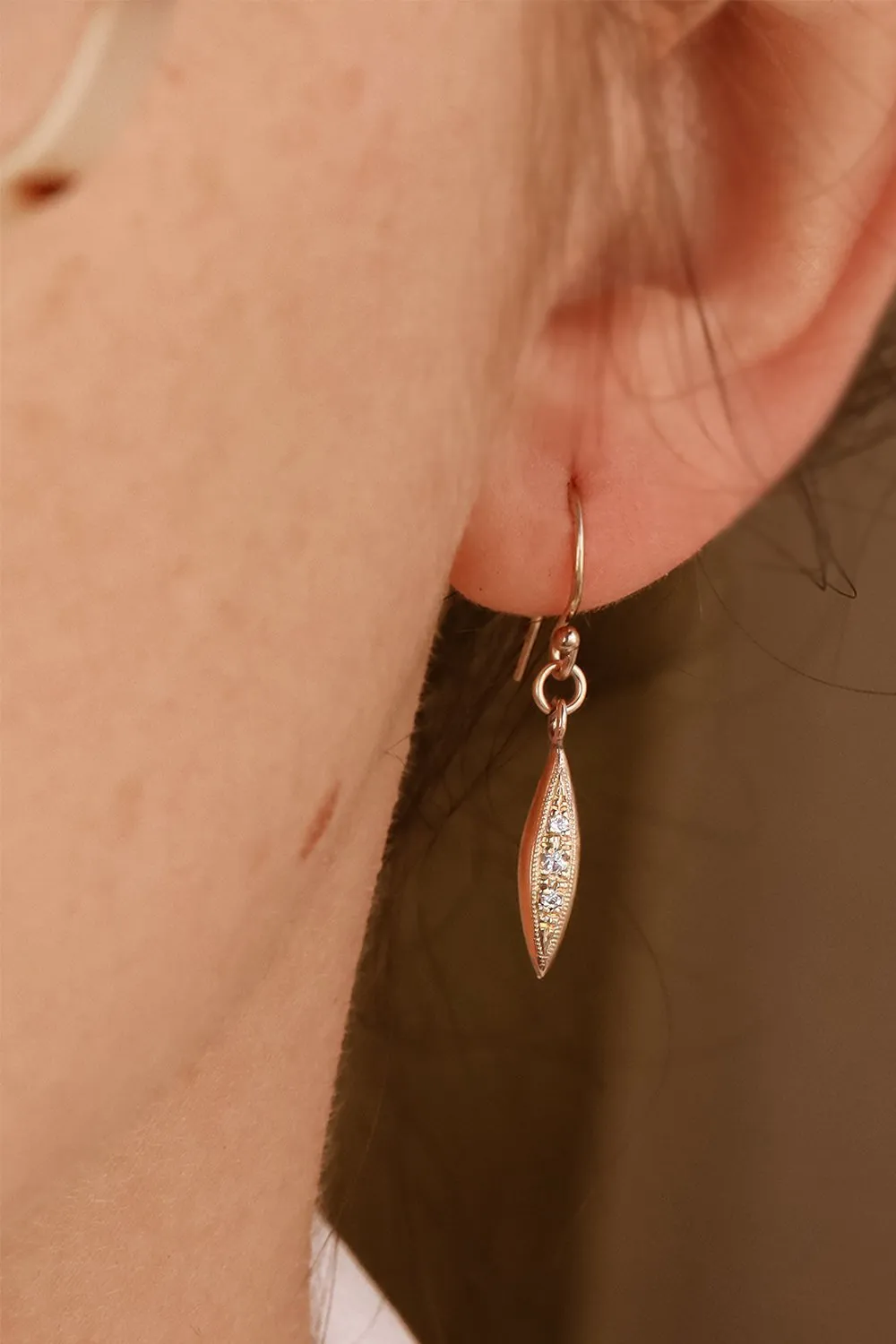 Solid Gold Modern Triple Diamond Peak Drop Earrings
