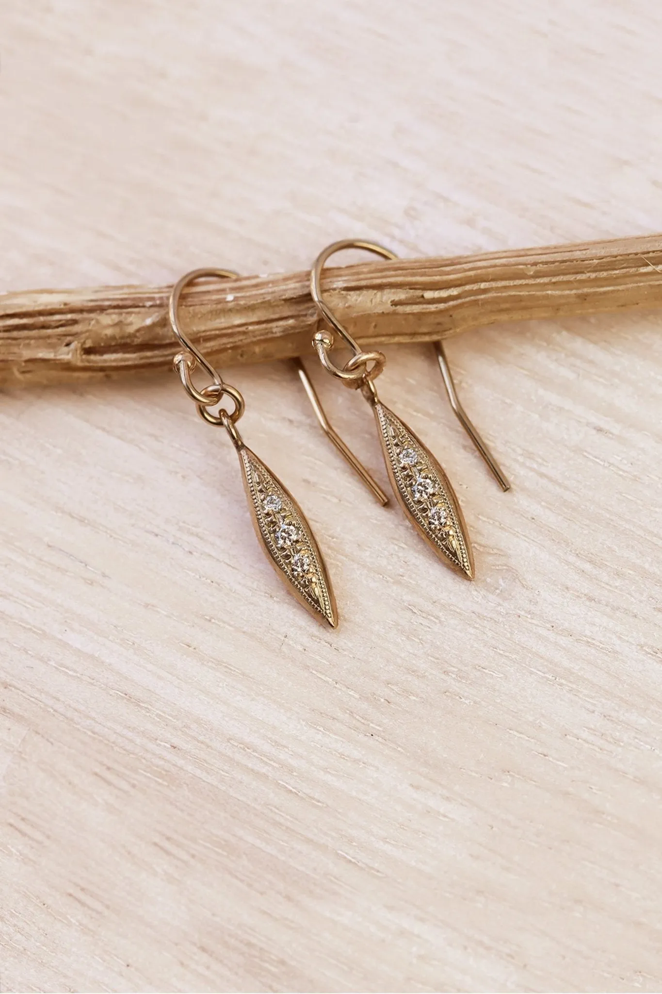 Solid Gold Modern Triple Diamond Peak Drop Earrings