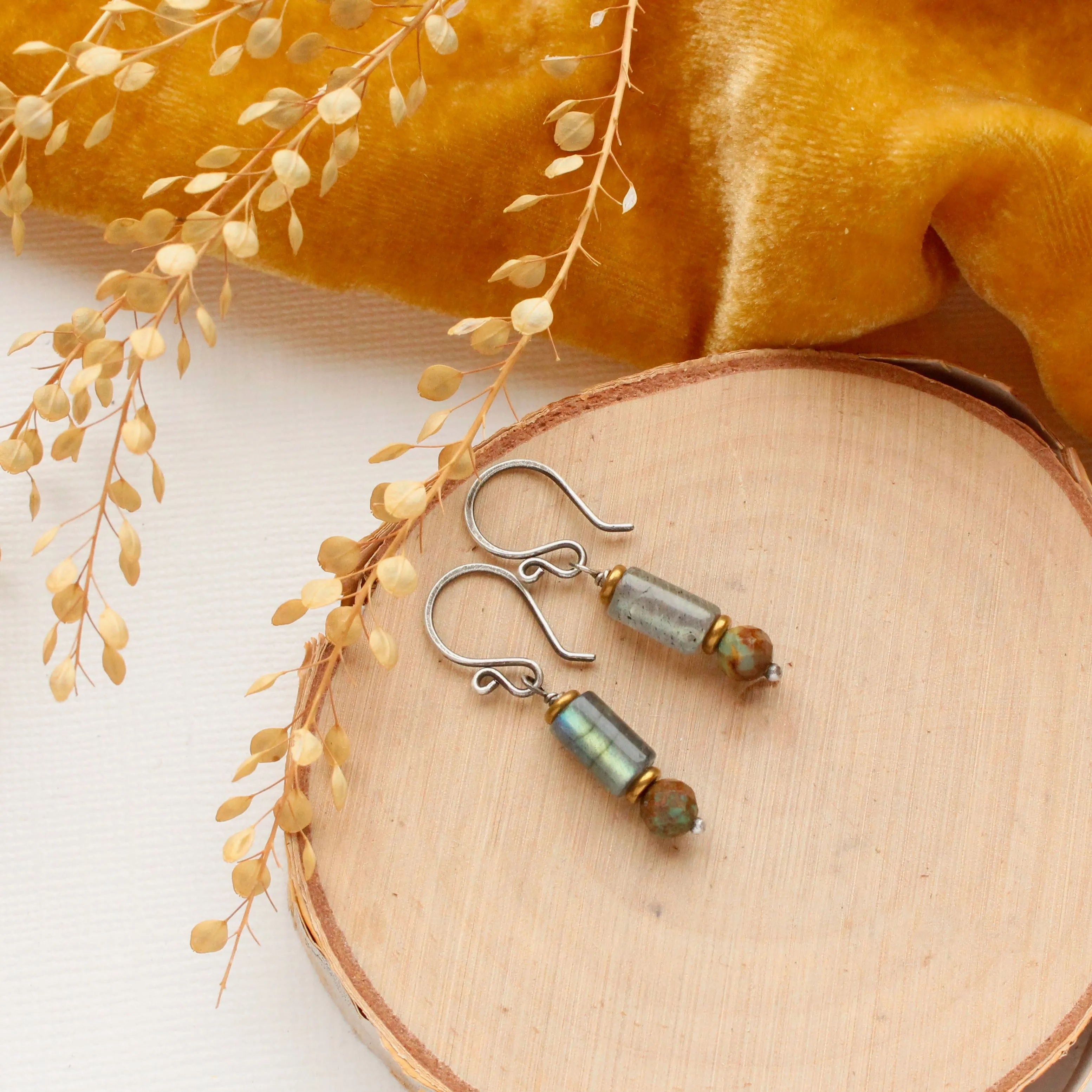 Stacked Labradorite & Turquoise Earrings