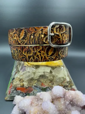 Stamped Leather Belt - Grateful Mushrooms 2.0
