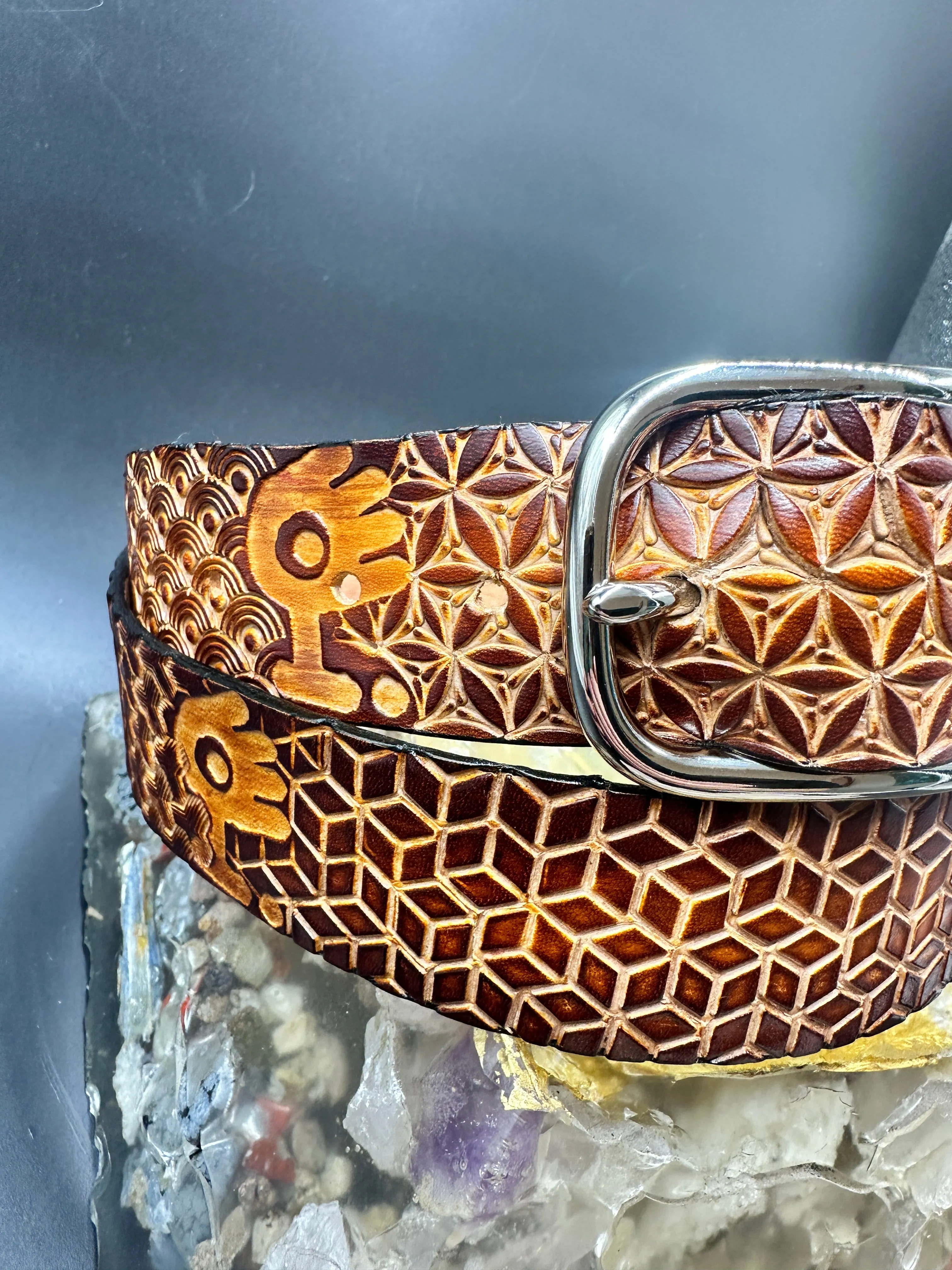 Stamped Leather Belt - Medeski Martin and Wood