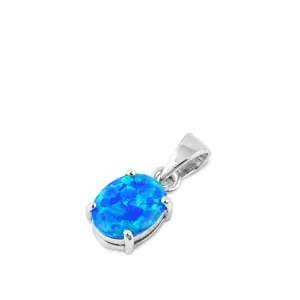 Sterling Silver Blue Synthetic Opal Oval Pendant Simple Minimalist Charm 925 New