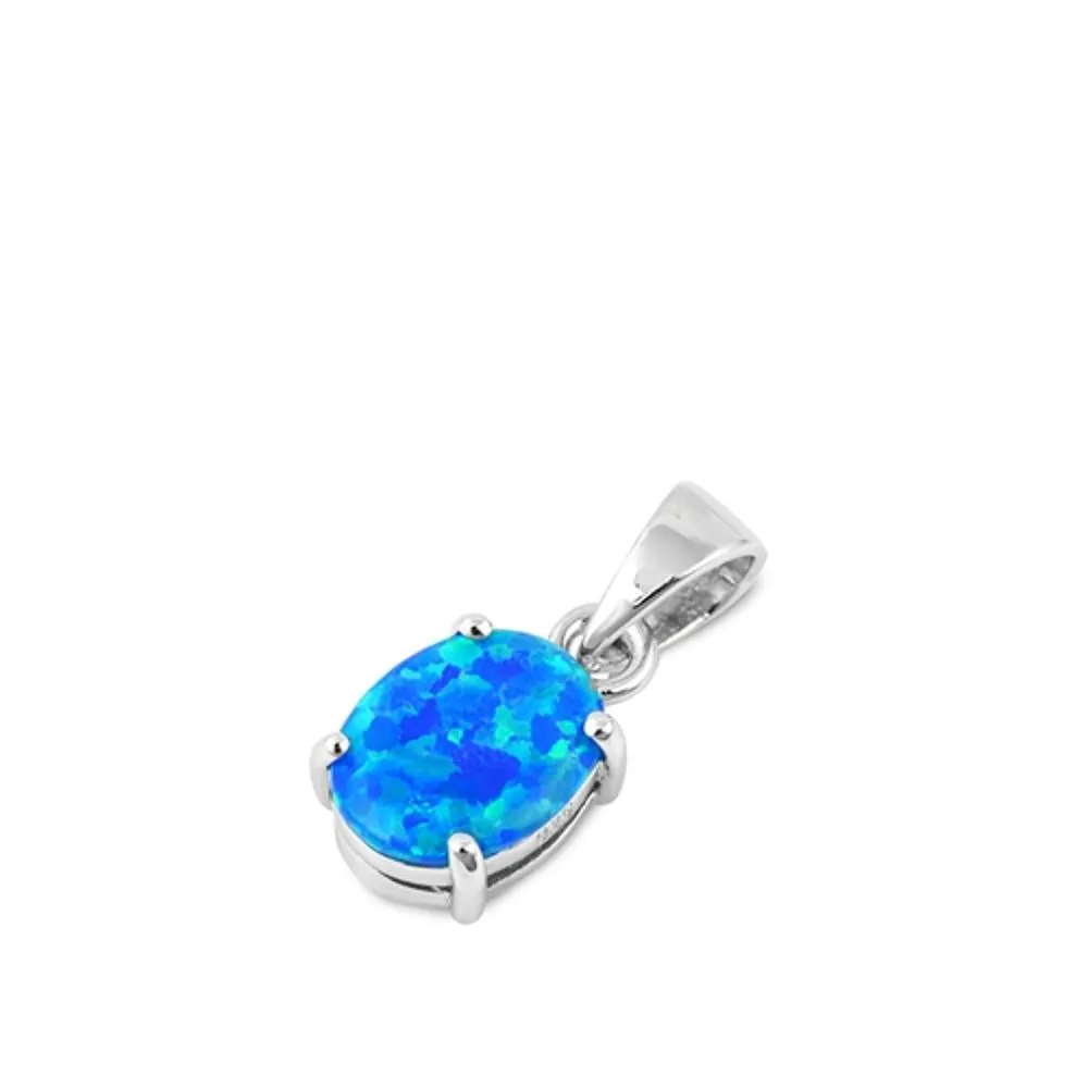 Sterling Silver Blue Synthetic Opal Oval Pendant Simple Minimalist Charm 925 New