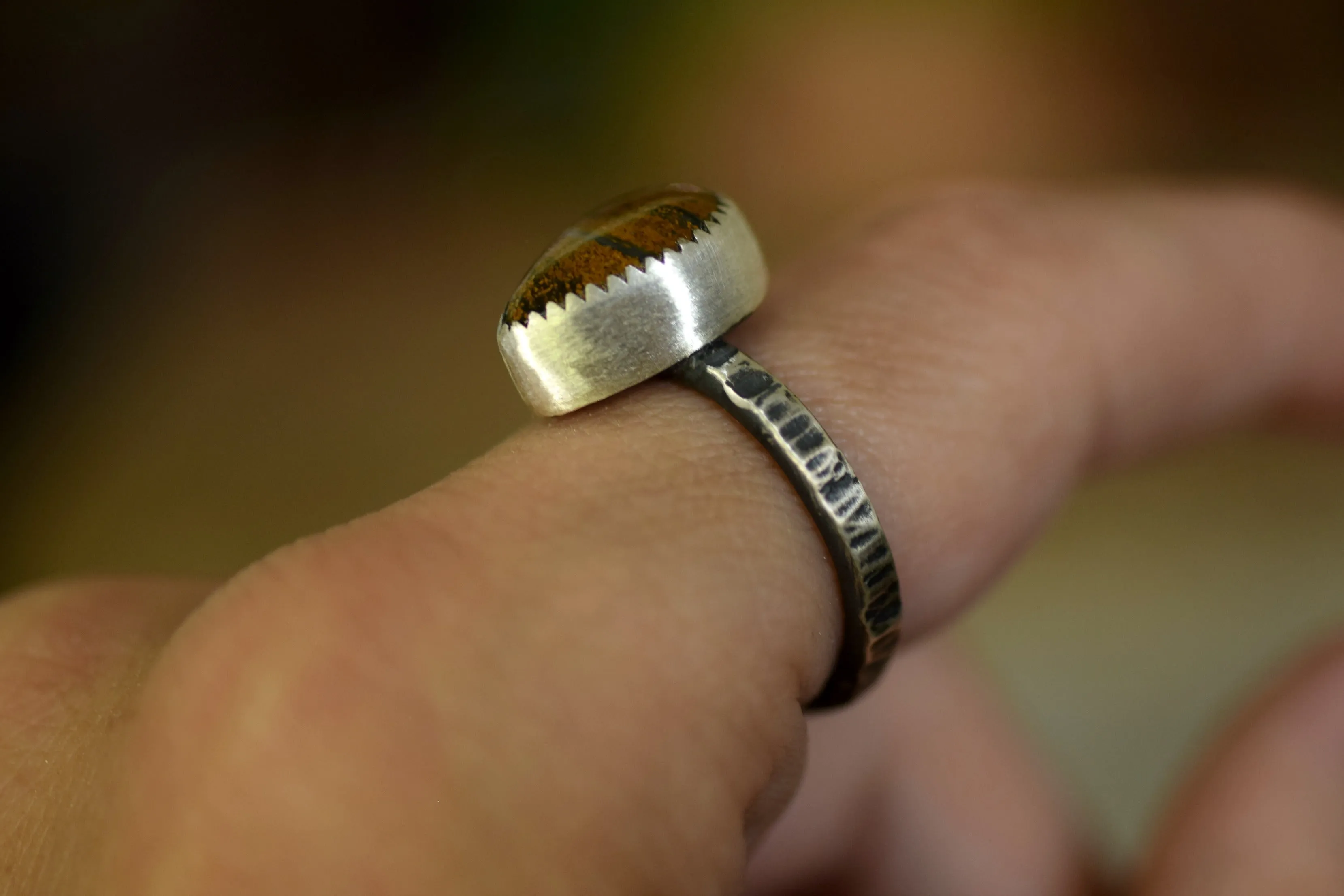 Sterling Silver Stacking Ring - Pietersite Ring - Ochre Stone - Autumn Fashion