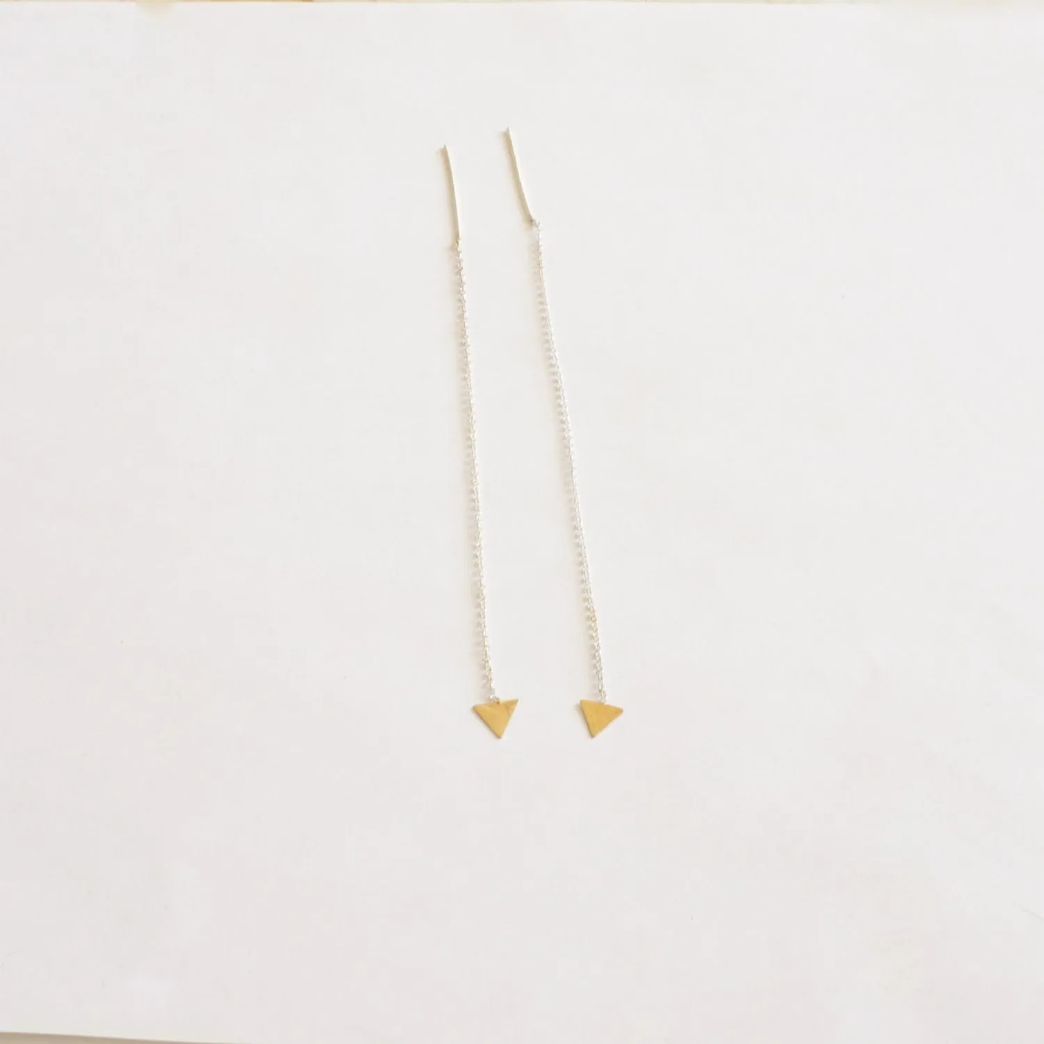 Stylish & Chic Hand-Crafted Long Dangle Sterling Silver Chain Ear Threader With Triangle End - 0248