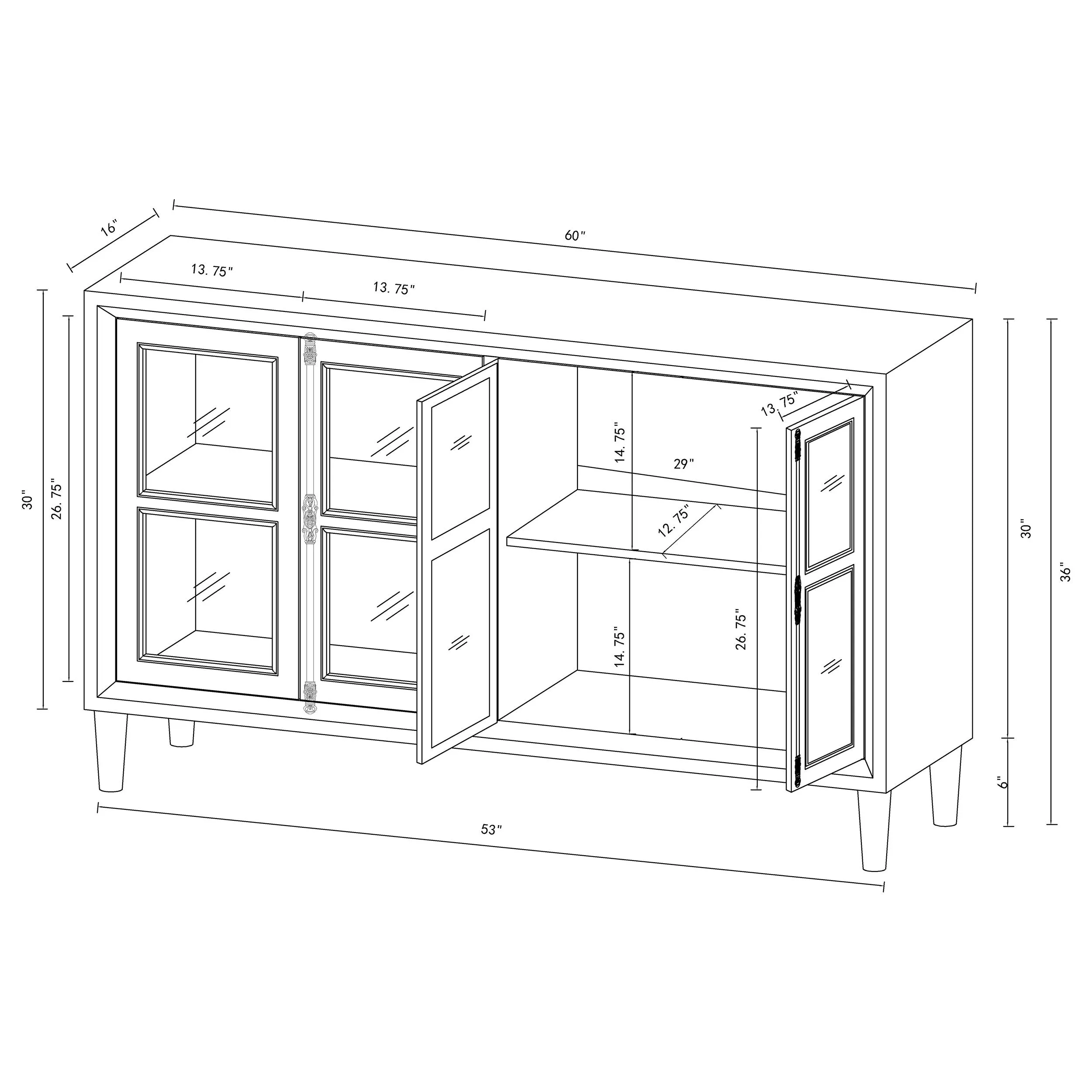 Sylvia 4-door Wood Lattice Accent Storage Cabinet Black