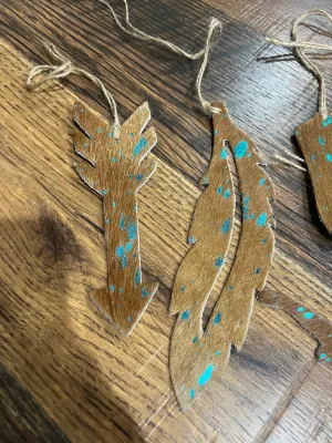 TEAL/BROWN ACID WASH Leather Cowhide  Christmas Ornament - Sold Individually