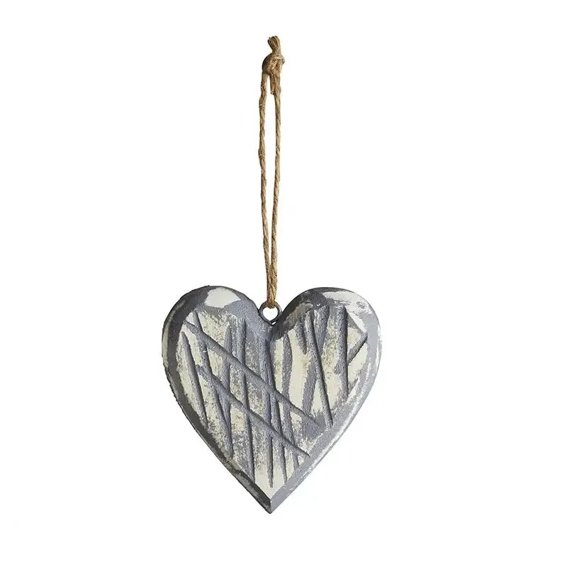TEXTURED WOOD HEART SHAPED HANGING DÉCOR ORNAMENT WITH TWINE LOOP