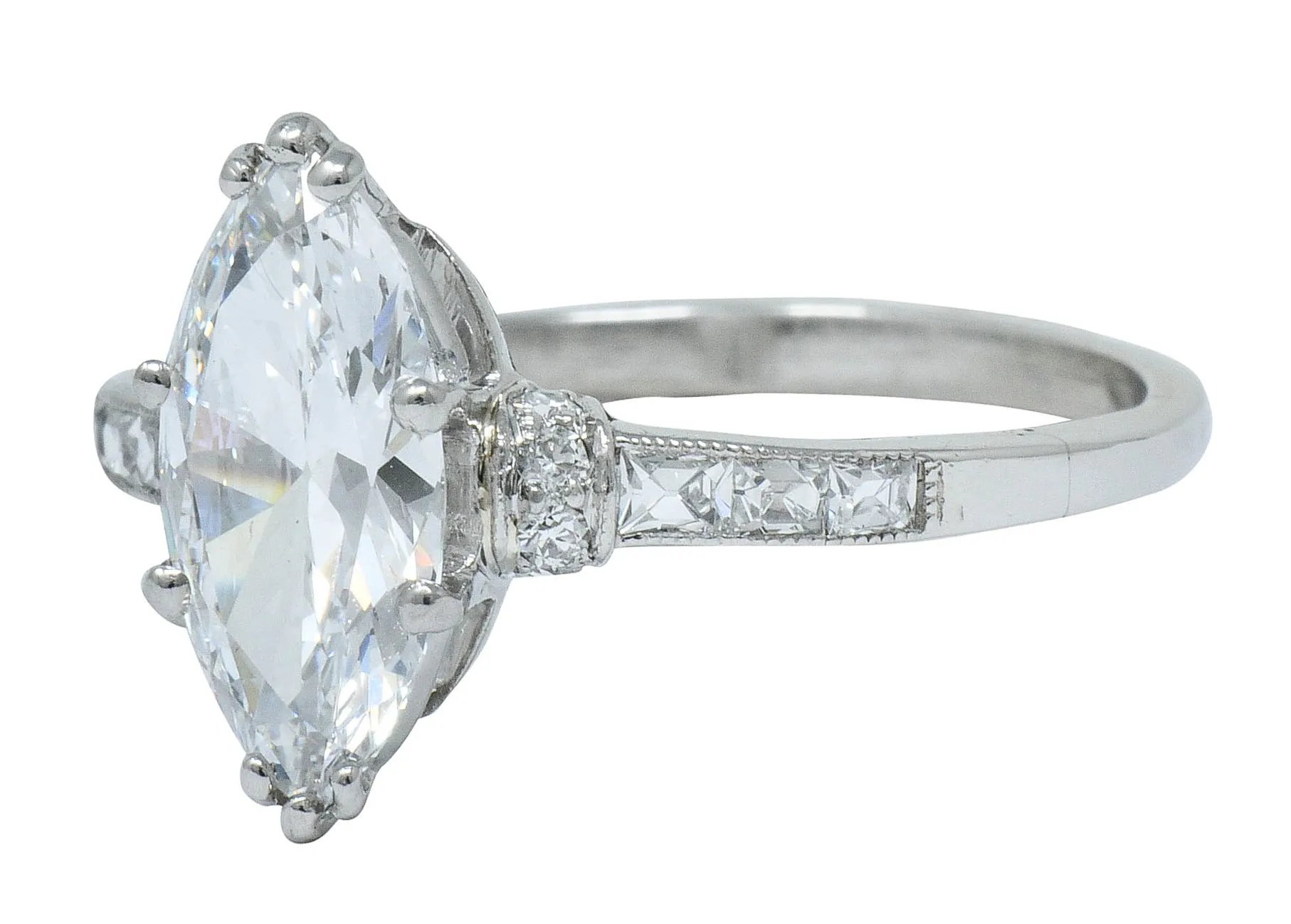 Tiffany & Co. 1.69 CTW Art Deco Marquise Cut Diamond Platinum Engagement Ring GIA