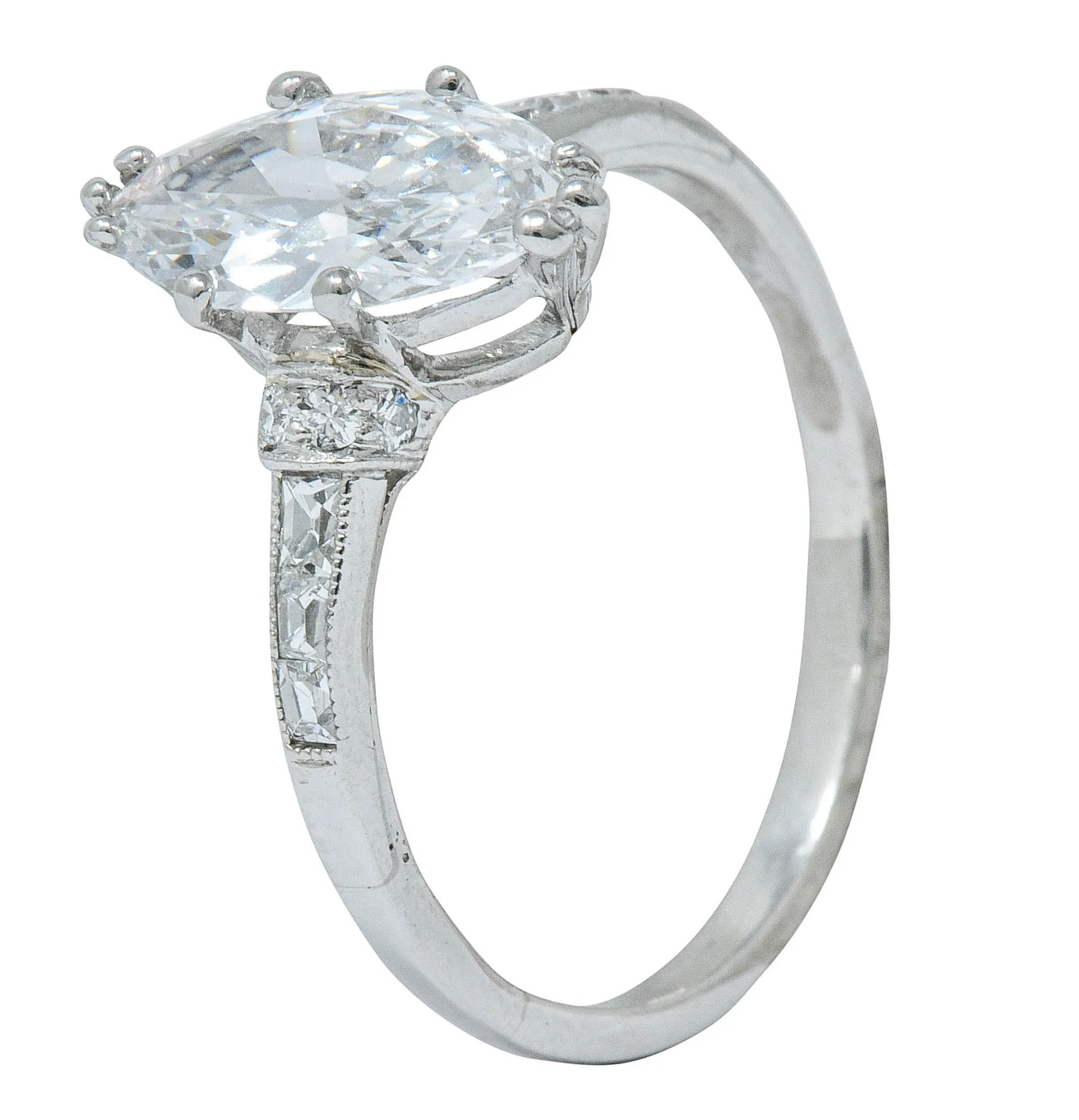 Tiffany & Co. 1.69 CTW Art Deco Marquise Cut Diamond Platinum Engagement Ring GIA