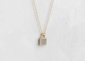 Tiny Sq Concrete & Gold lock pendant
