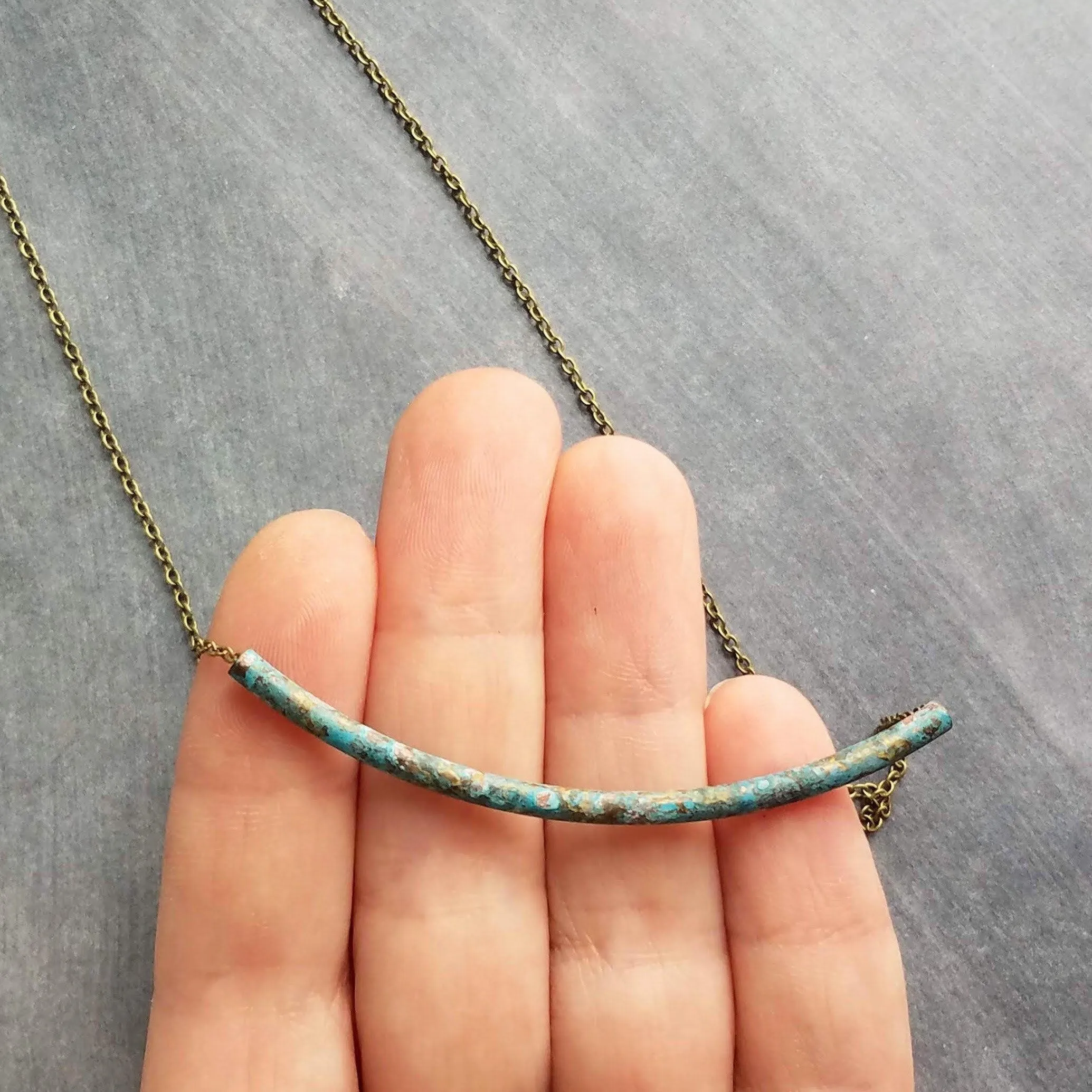 Tube Necklace, verdigris patina necklace, patina tube necklace, simple tube necklace, noodle necklace, aqua patina necklace, long thin tube