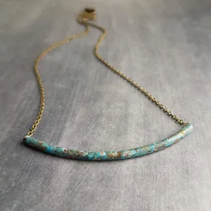 Tube Necklace, verdigris patina necklace, patina tube necklace, simple tube necklace, noodle necklace, aqua patina necklace, long thin tube