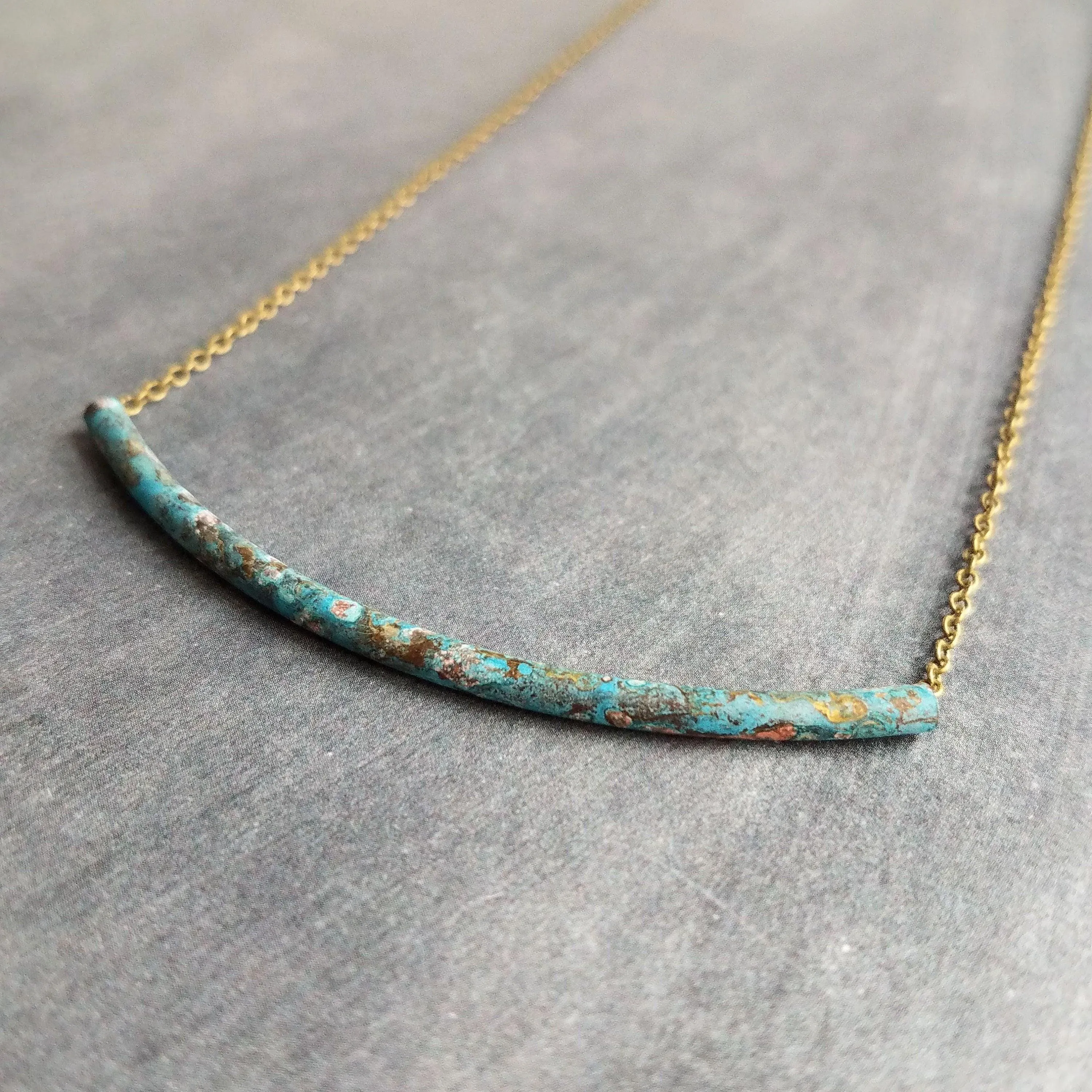 Tube Necklace, verdigris patina necklace, patina tube necklace, simple tube necklace, noodle necklace, aqua patina necklace, long thin tube