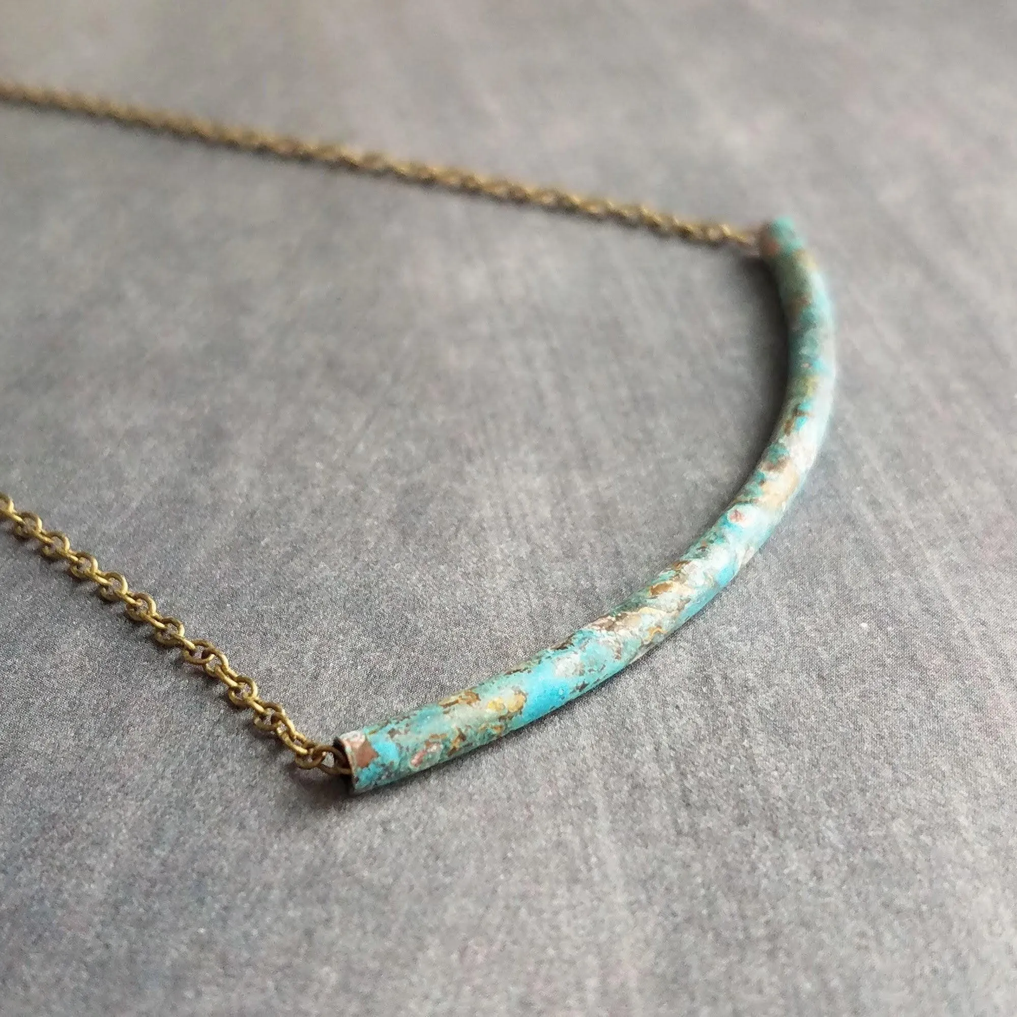 Tube Necklace, verdigris patina necklace, patina tube necklace, simple tube necklace, noodle necklace, aqua patina necklace, long thin tube
