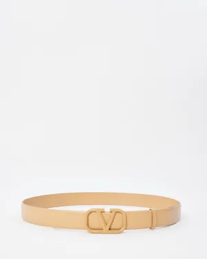 Valentino Beige Leather Tonal V Logo Belt - 100/40