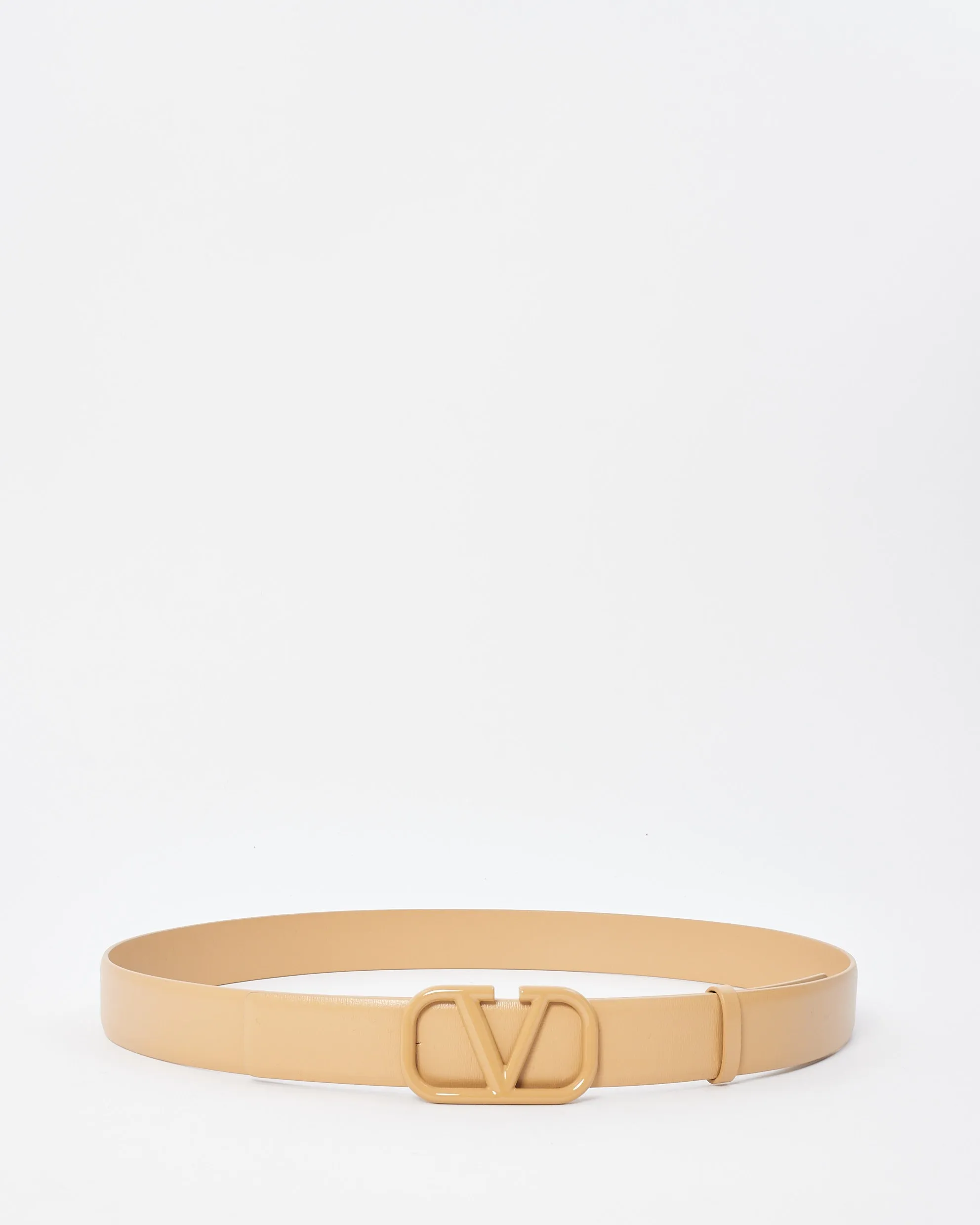 Valentino Beige Leather Tonal V Logo Belt - 100/40
