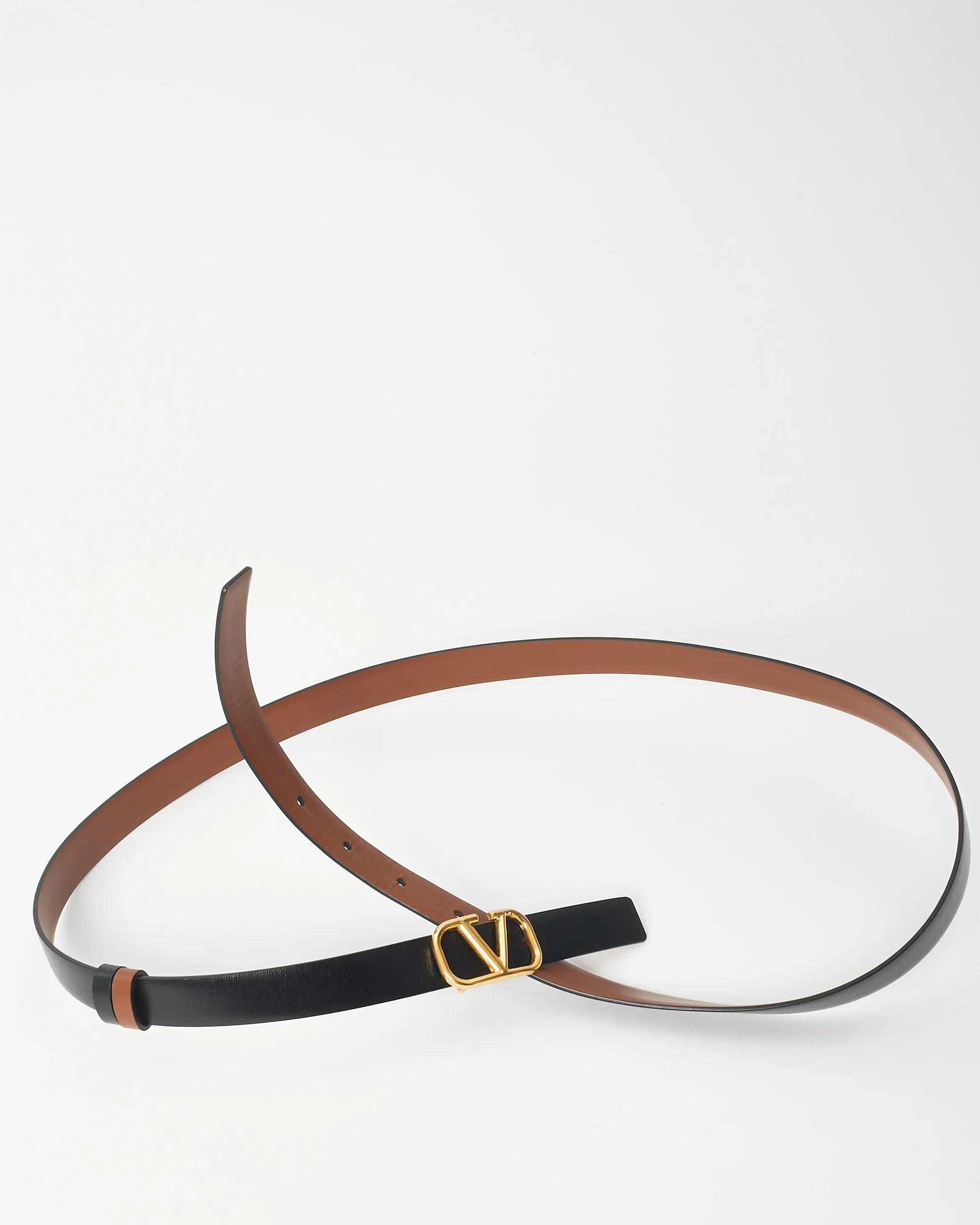 Valentino Black & Brown Leather Reversible V Logo Thin Belt - 120