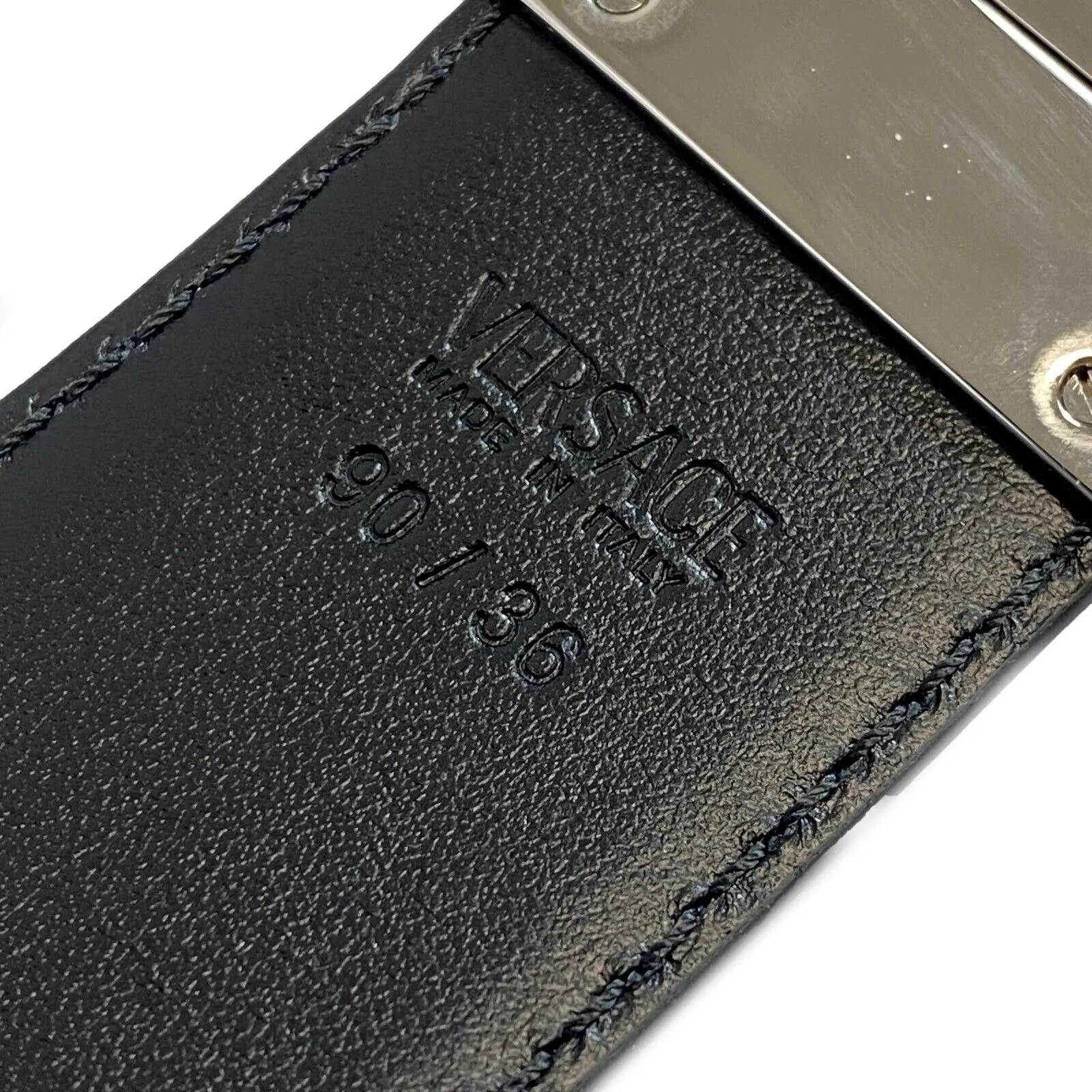 Versace - La Medusa Logo Buckle Barocco Blue Leather -90/36 Belt NEW