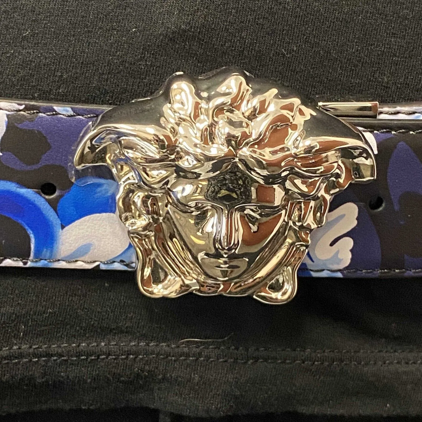 Versace - La Medusa Logo Buckle Barocco Blue Leather -90/36 Belt NEW