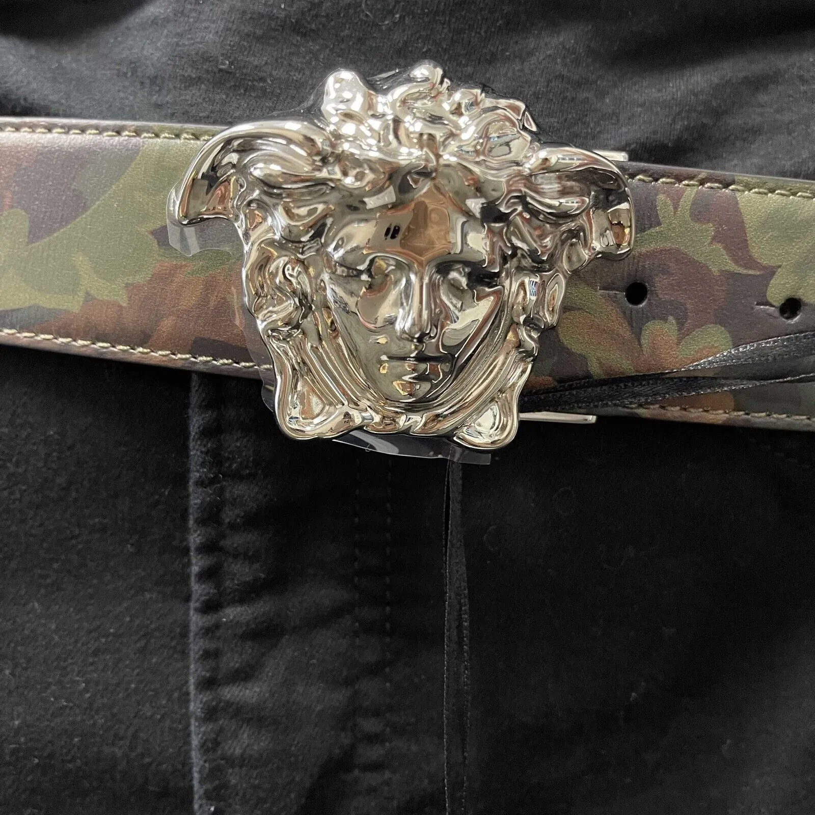 Versace - La Medusa Logo Buckle Barocco Green Leather - Green - 95/38 - Belt